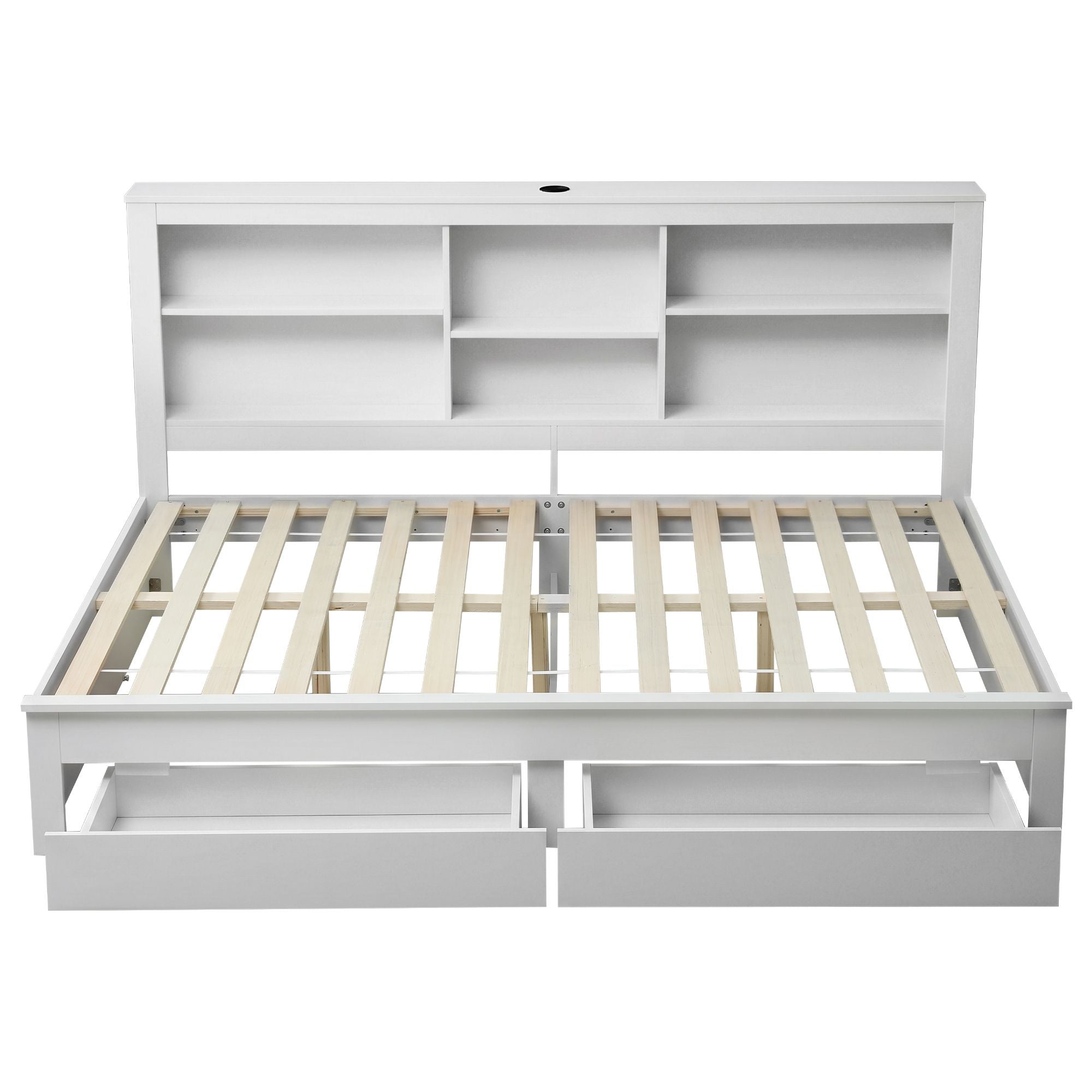 Artiss Noise-Free White Farmhouse Solid Wood Double Platform Bed Frame with Storage Headboard, Charging Station and Drawers