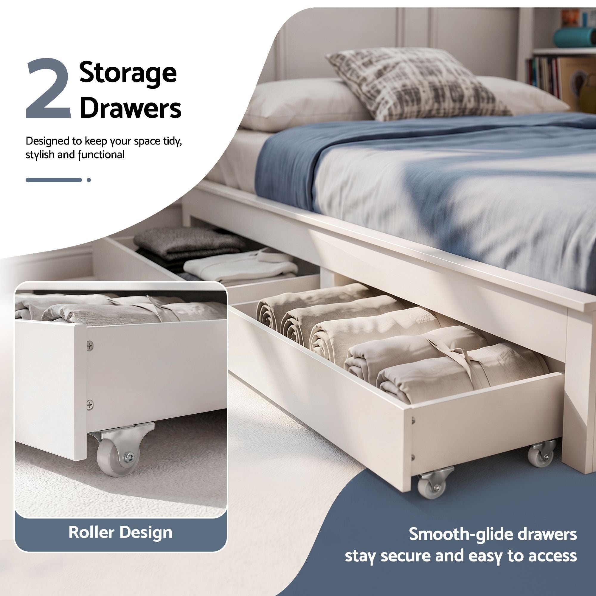 Artiss Noise-Free White Farmhouse Solid Wood Double Platform Bed Frame with Storage Headboard, Charging Station and Drawers