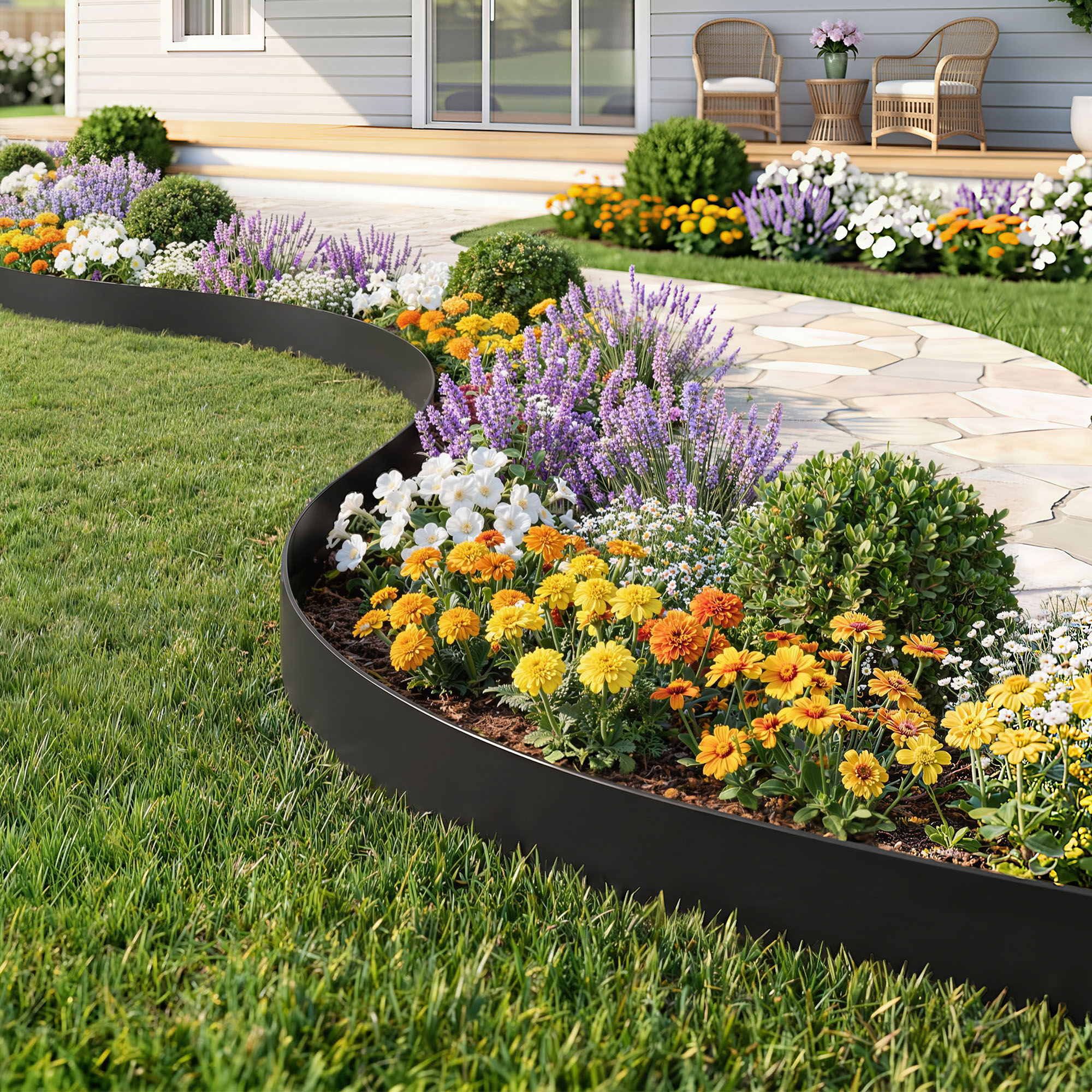 Green Fingers 60ft Garden Edging 30pcs Flexible Plastic Lawn Border Black
