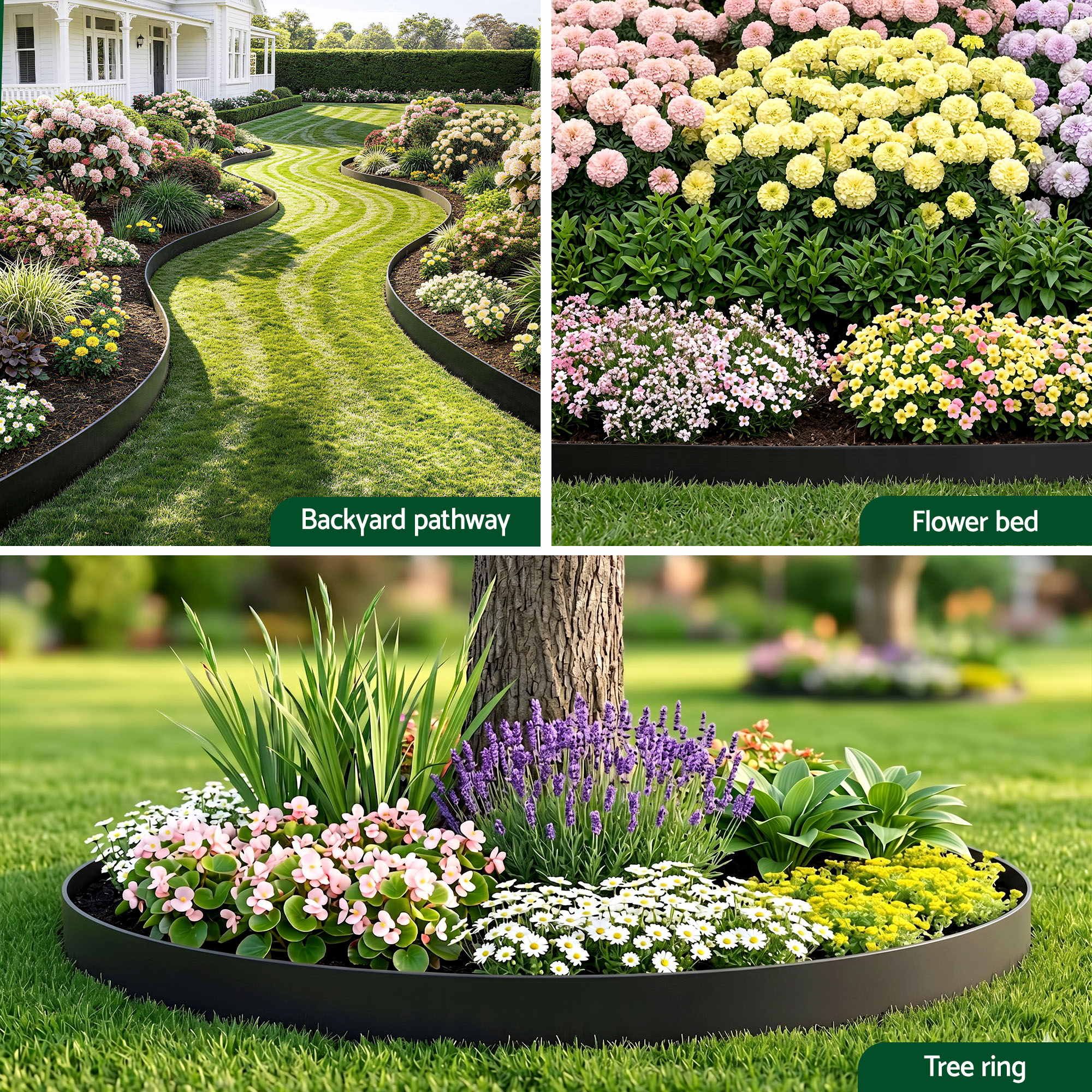 Green Fingers 60ft Garden Edging 30pcs Flexible Plastic Lawn Border Black