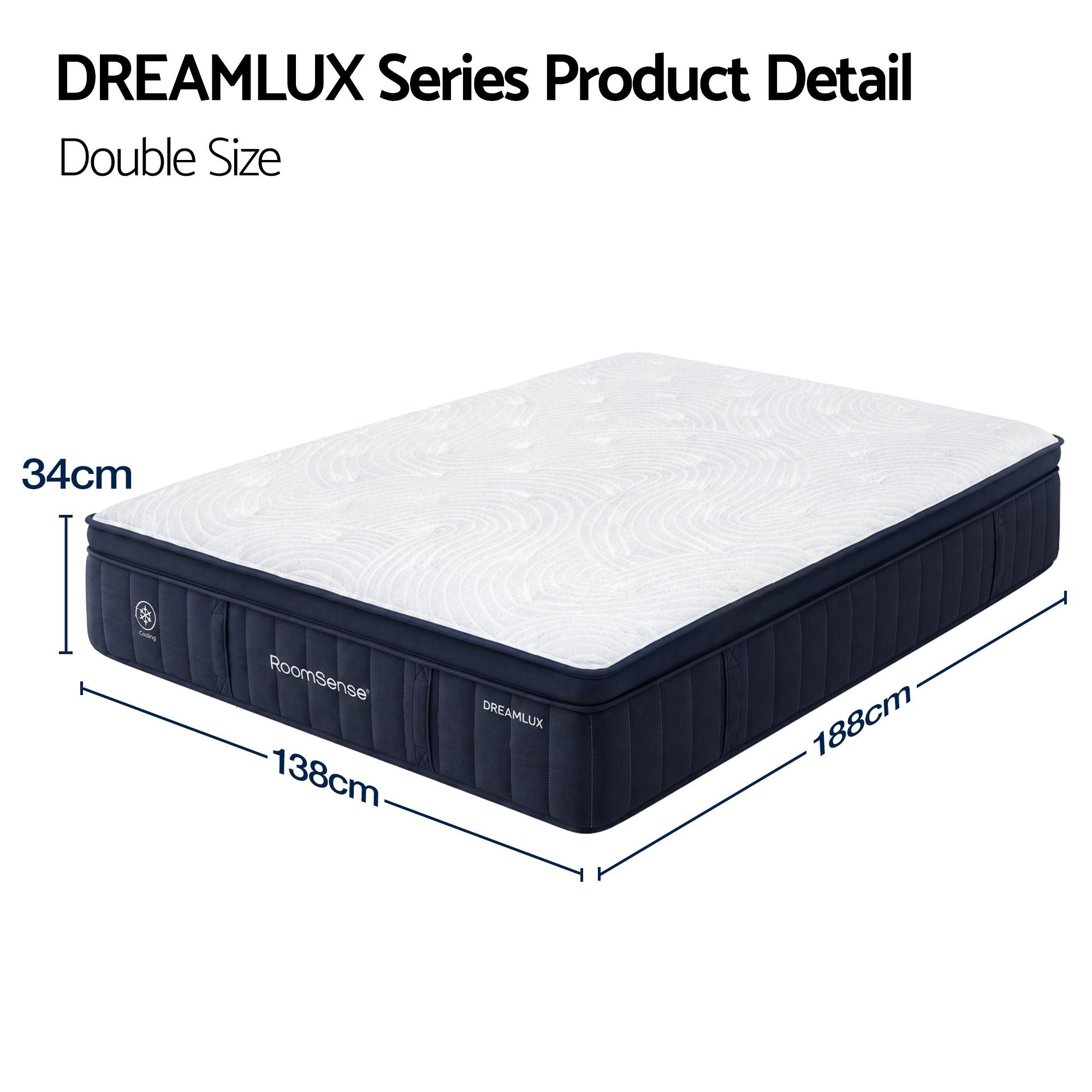 RoomSense Double Mattress, 34cm Thick Medium Firm Hybrid Mattress for Back Pain Relief
