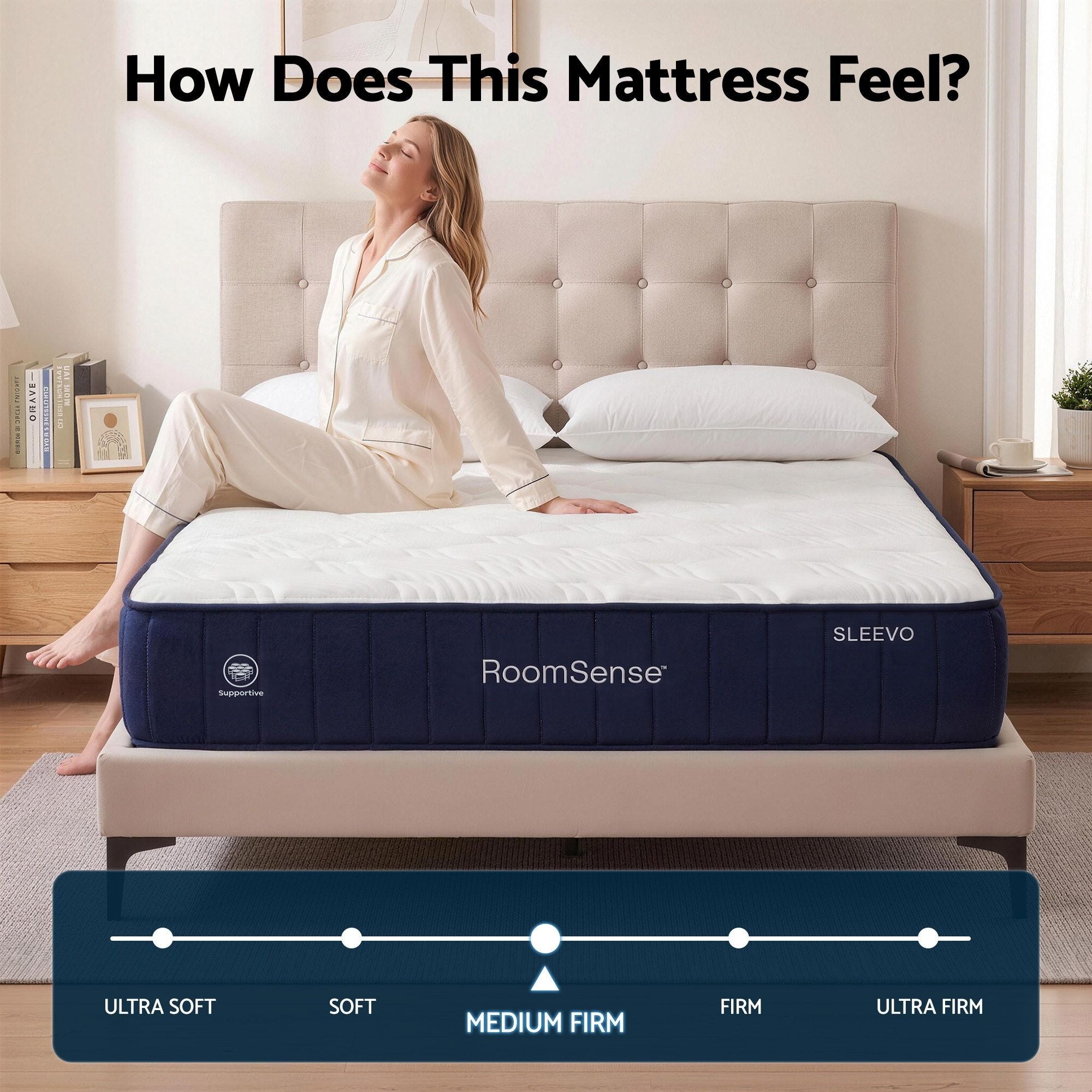 RoomSense Queen Mattress, 26cm Orthopedic Firm Mattress for Back Pain Relief, Pocket Spring Hybrid Mattress Queen Size