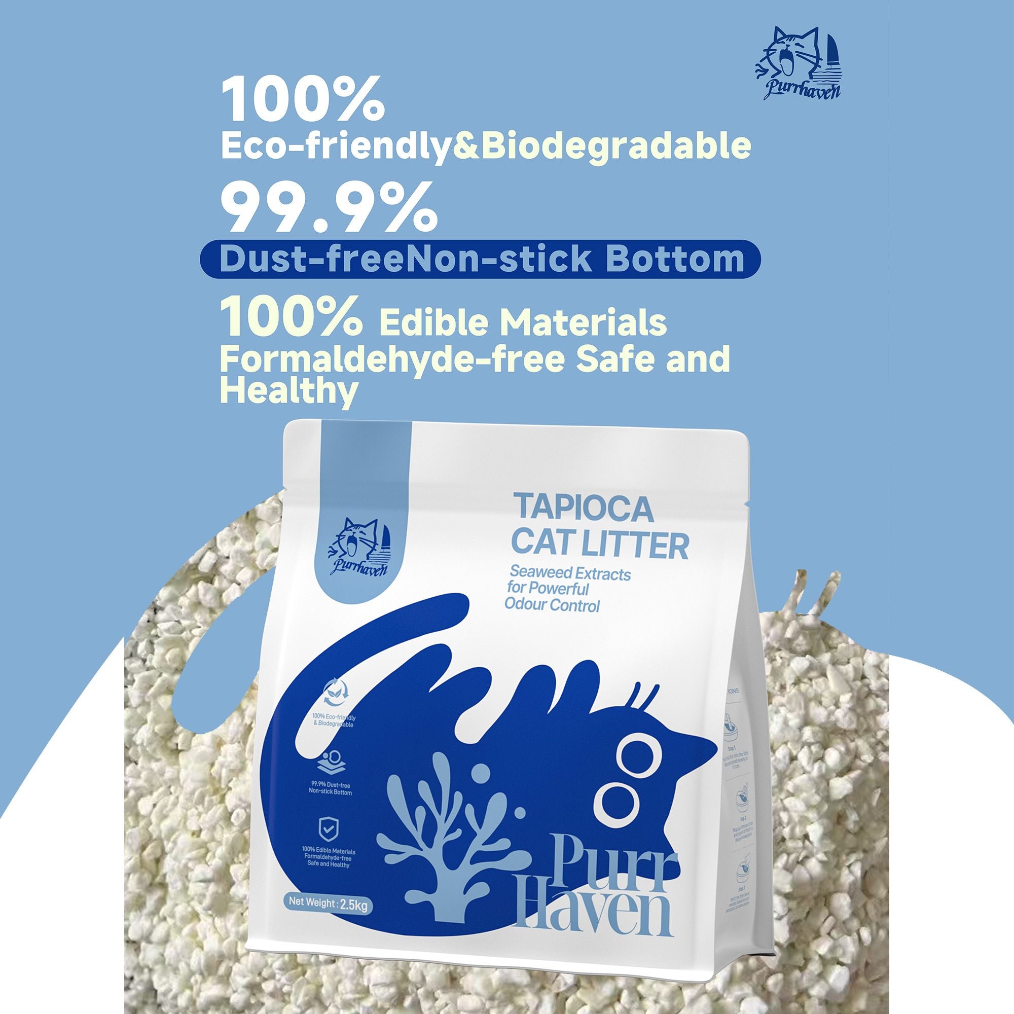 PurrHaven Tapioca Clumping Cat Litter 7.5kg 3 Pack Multi-Cat Dust Free