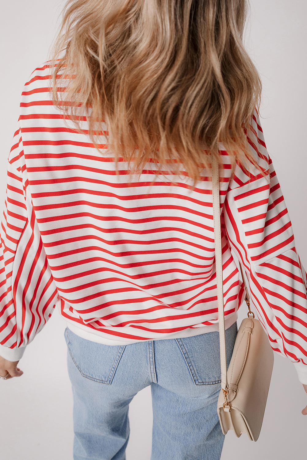 Women’s Orange Stripe Colour Block Loose Fit Collared Drop Shoulder Sweatshirt