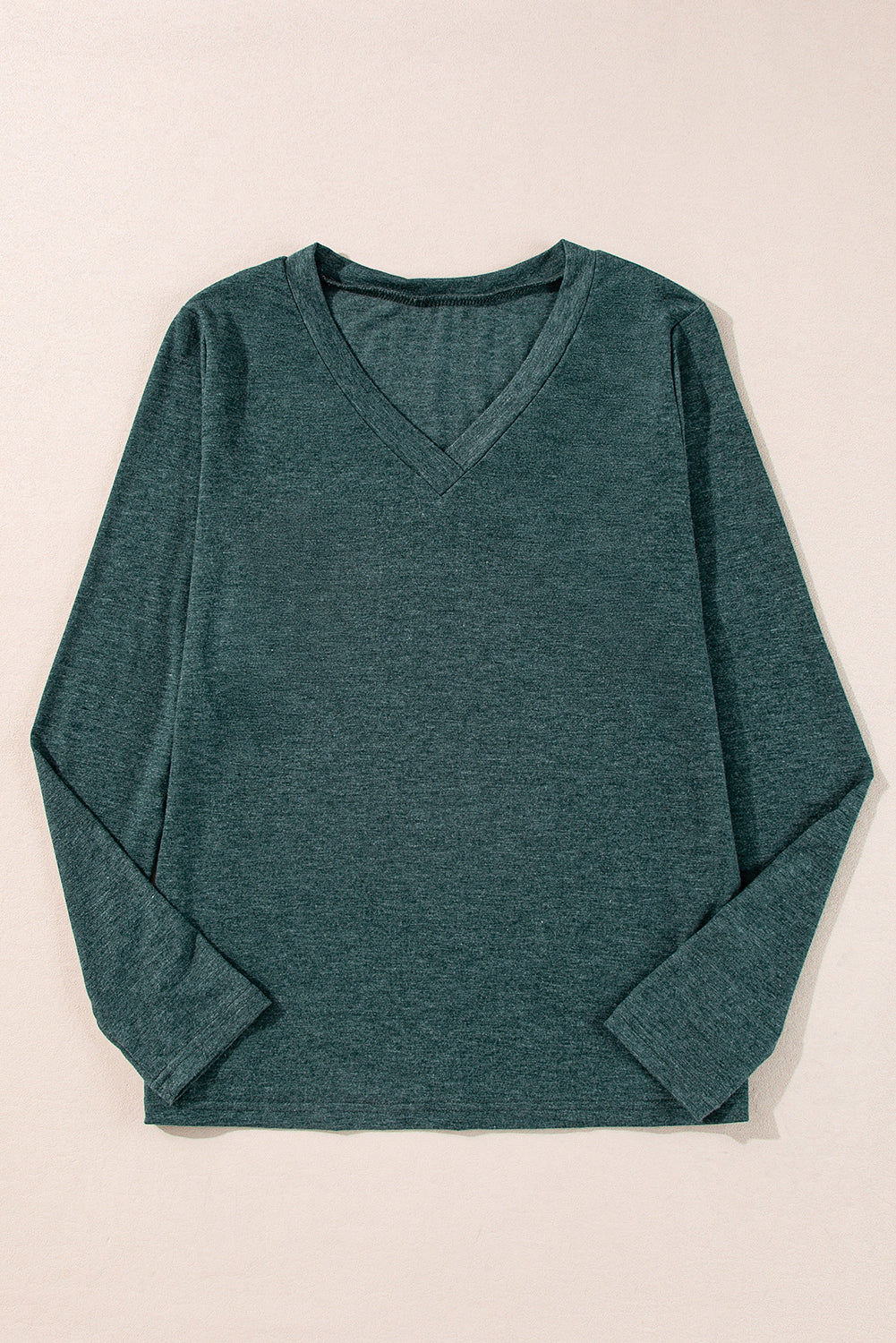 Mist Green Long Sleeve V-Neck Top Solid Coloor Casual Shirt Women’s Top