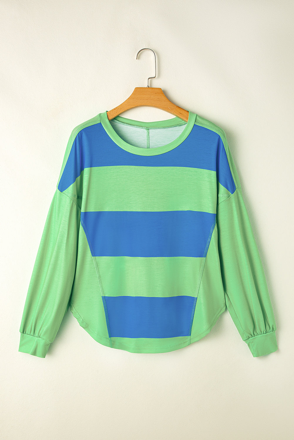 Light Green Colourblock Striped Drop Shoulder Loose Top