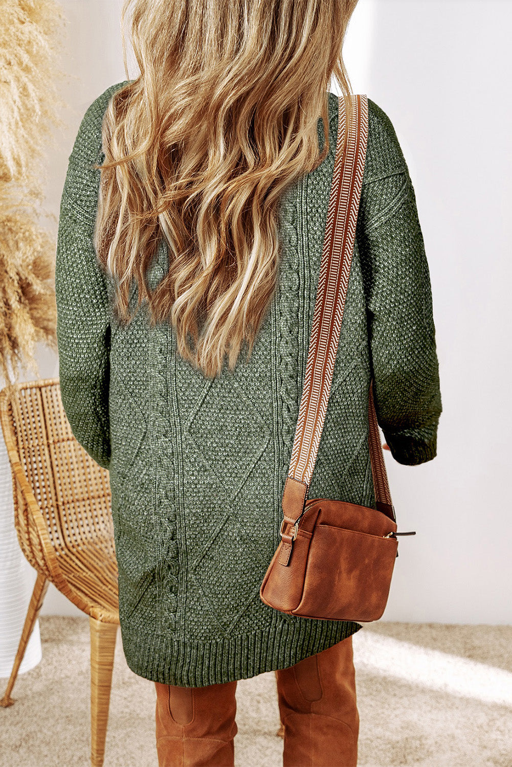 Women’s Parchment Cable Knit Sweater Dress with Drop Shoulder and Loose Fit