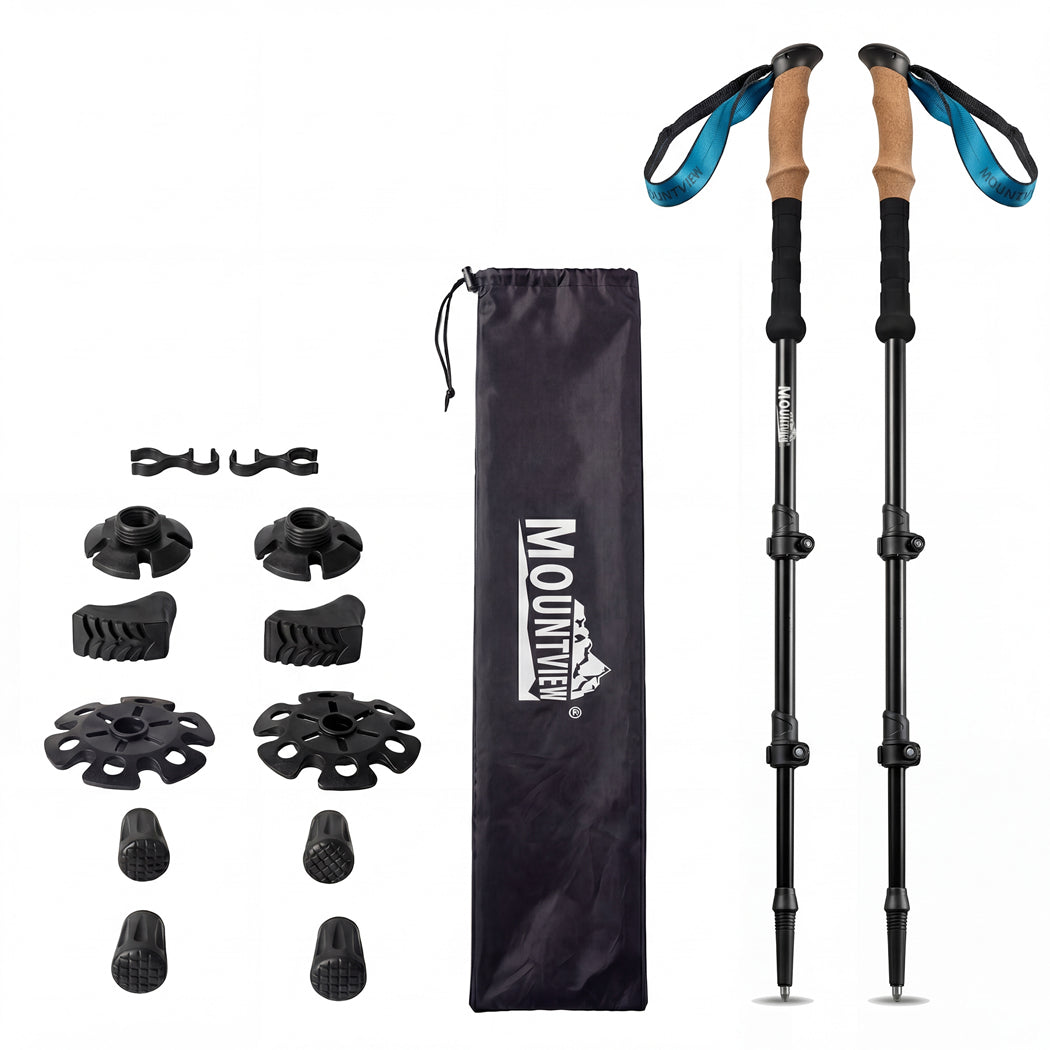 Mountview 2 Pcs Hiking Trekking Poles Walking Stick Adjustable Lightweight Black-2050059022798819328