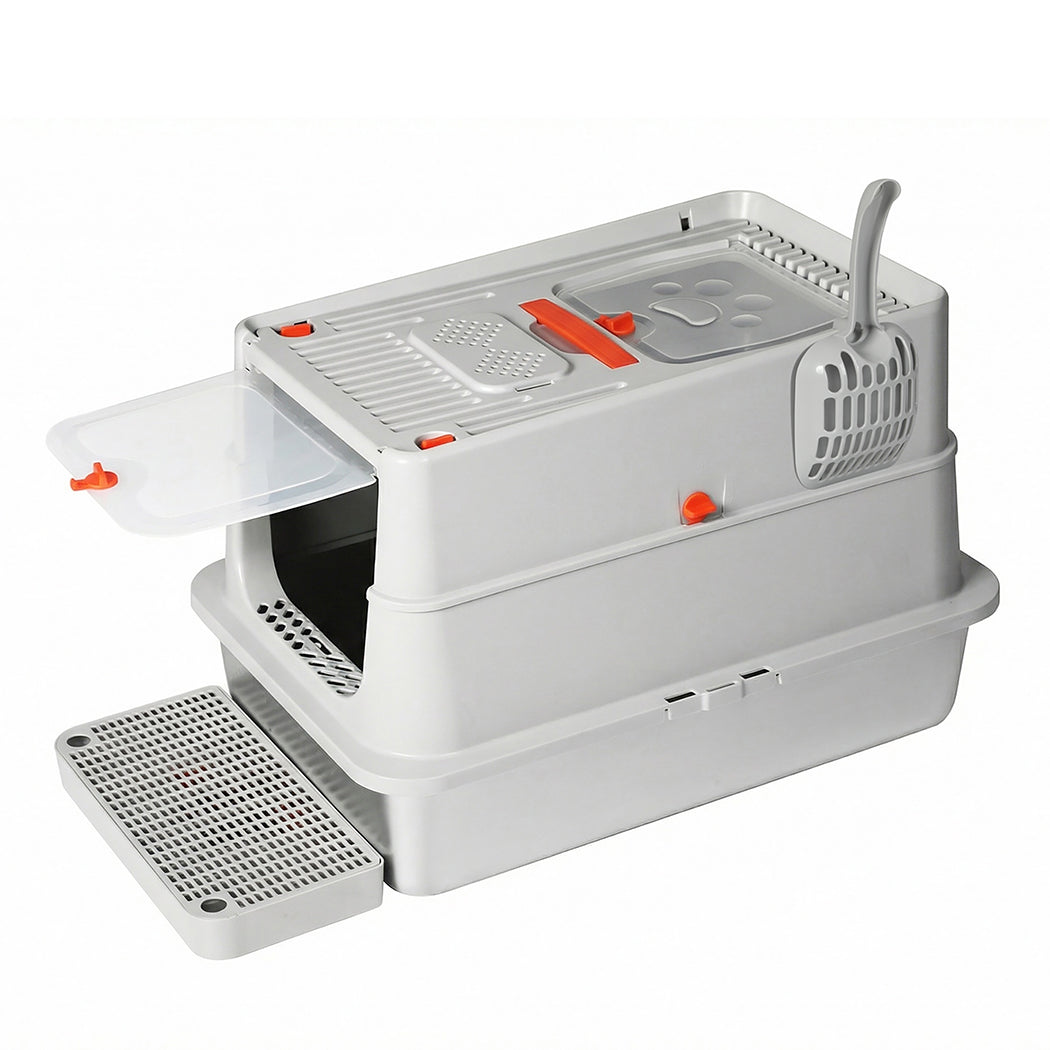 Pawz Stainless Steel Cats Litter Box Hooded High Enclosed Large Kitty Toilet-2065254295514779648