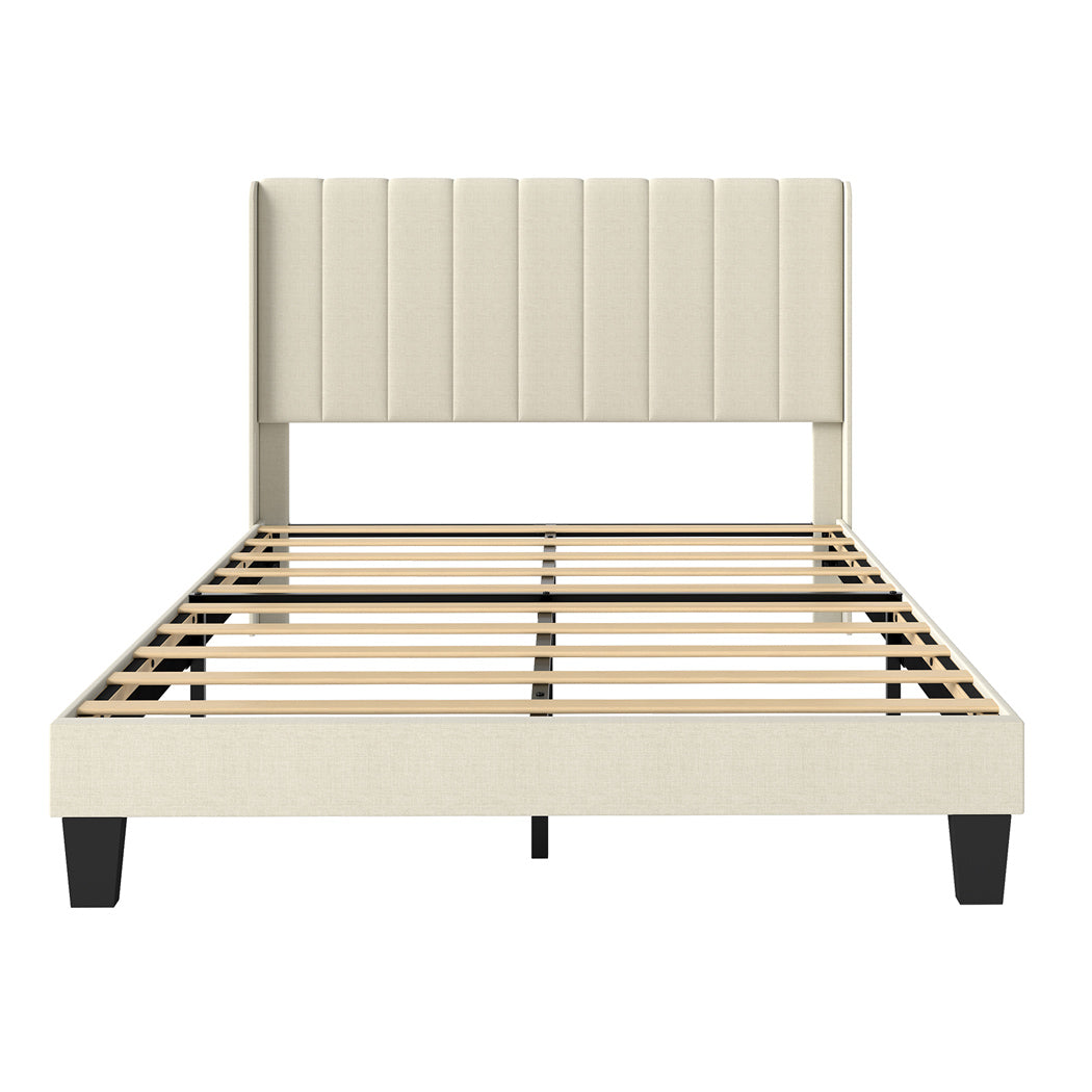 Levede Metal Wooden Bed Frame Double Panel Plush Upholstered Mattress Platform-2050056770302382081