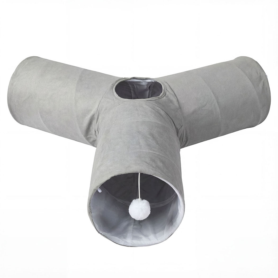 Pawz 3 Way Cat Tunnel Toy Interactive Foldable Tube Indoor Pet 2 Haning Balls-2065254293275021313