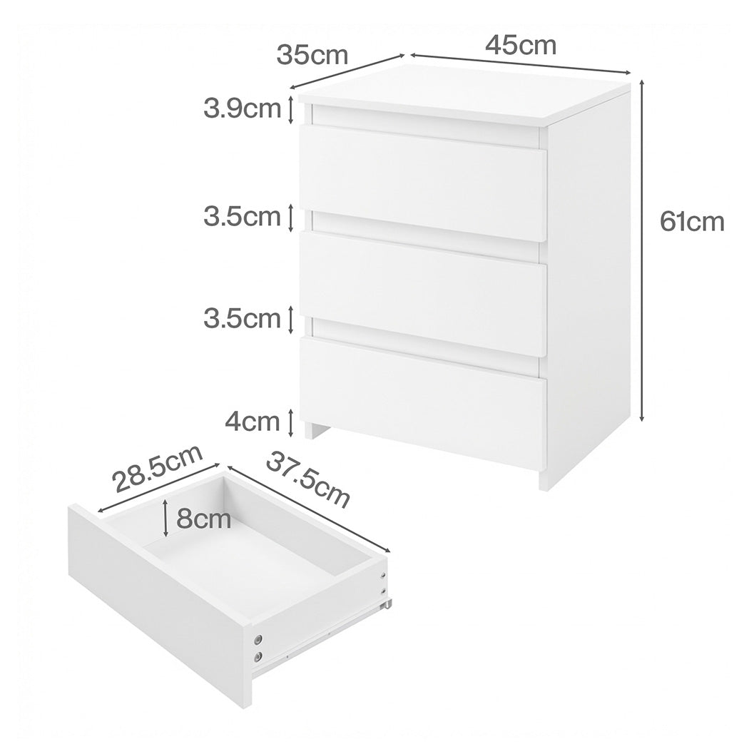 Levede Bedside Table Side Table 3 Drawers Storage Nightstand Bedroom Cabinet-2065254303236493314