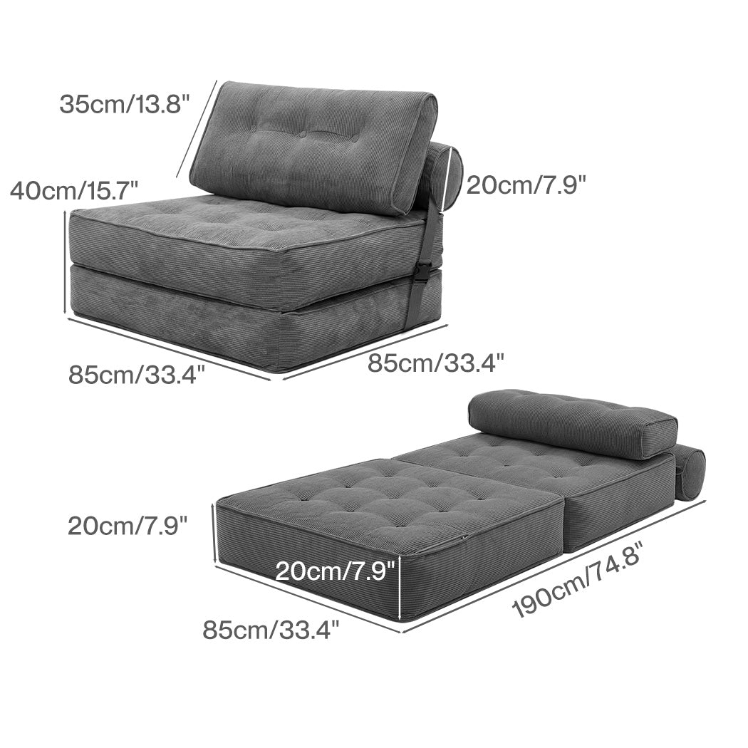 Levede Convertible Sofa Bed Foldable Single Sleeper Bed Compact Living Room Grey-2065254306596130818