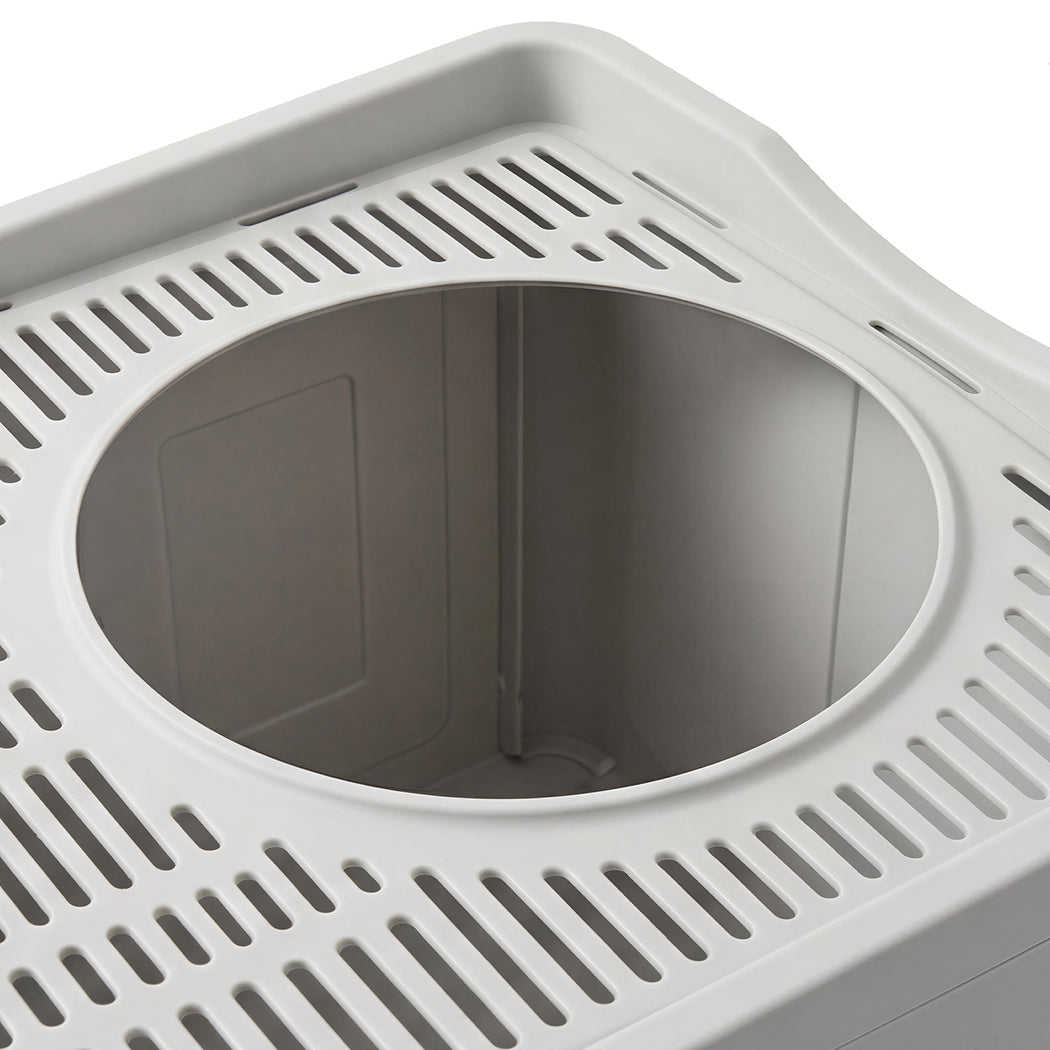 Pawz Large Cat Litter Box Foldable Top Entry Covered Litter Tray Scoop Grey-2065254305631440899