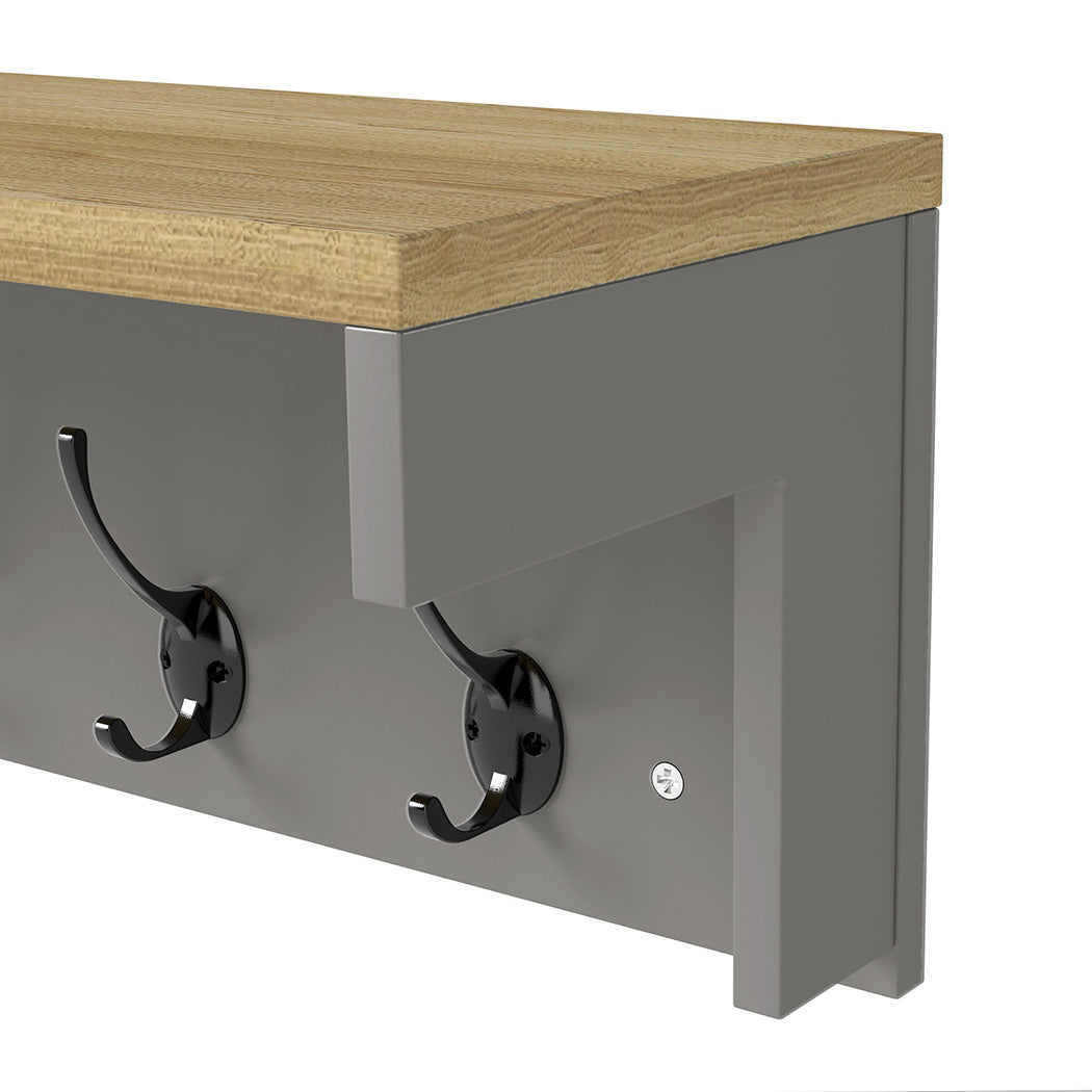 Levede Coat Rack Wall Mounted Shelf 7 Double Hooks Storage Entryway Hallway Grey-2065254290762633219