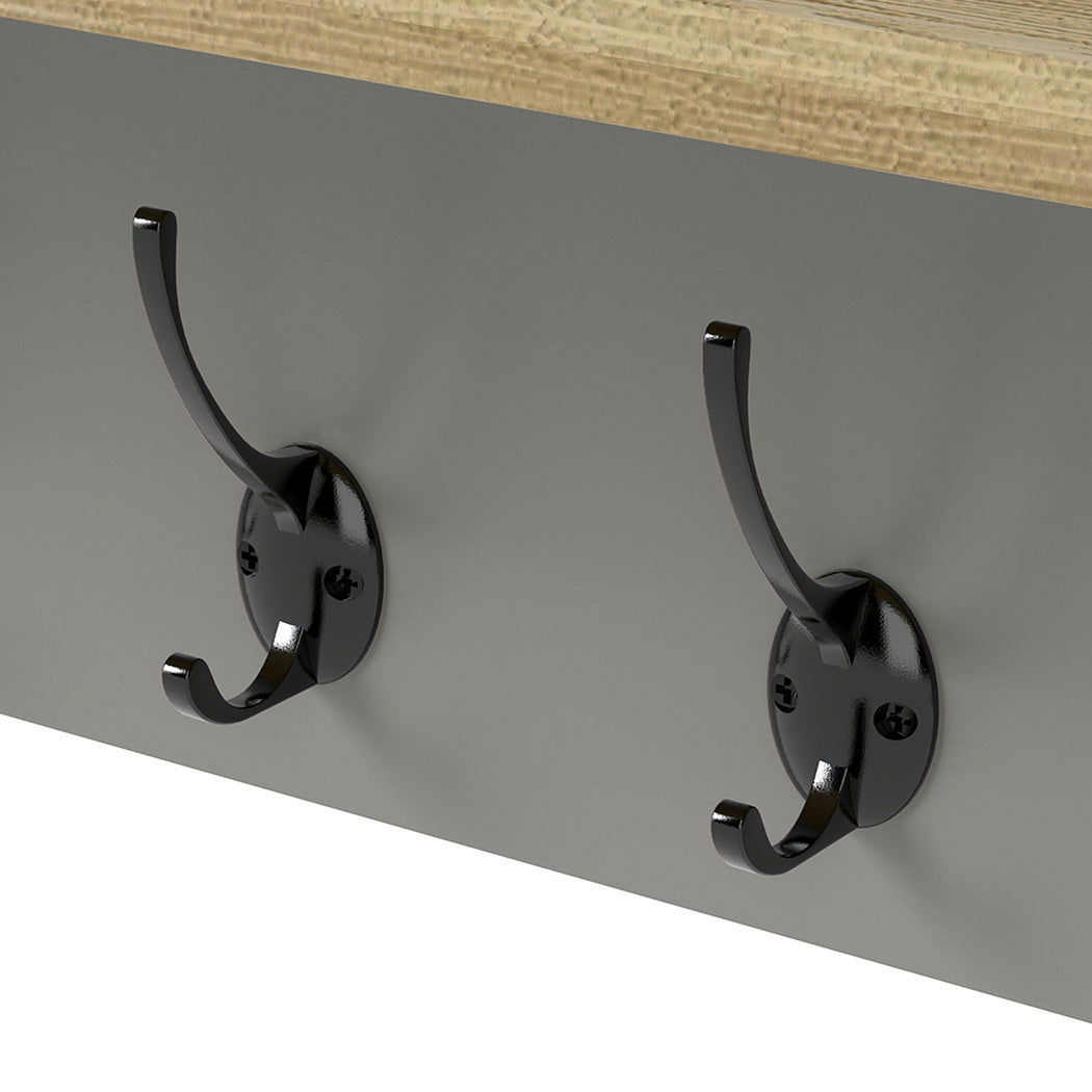 Levede Coat Rack Wall Mounted Shelf 7 Double Hooks Storage Entryway Hallway Grey-2065254290762633220