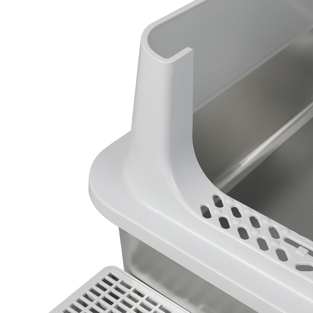Pawz Stainless Steel Cats Litter Box Hooded High Enclosed Large Kitty Toilet-2065254295514779652