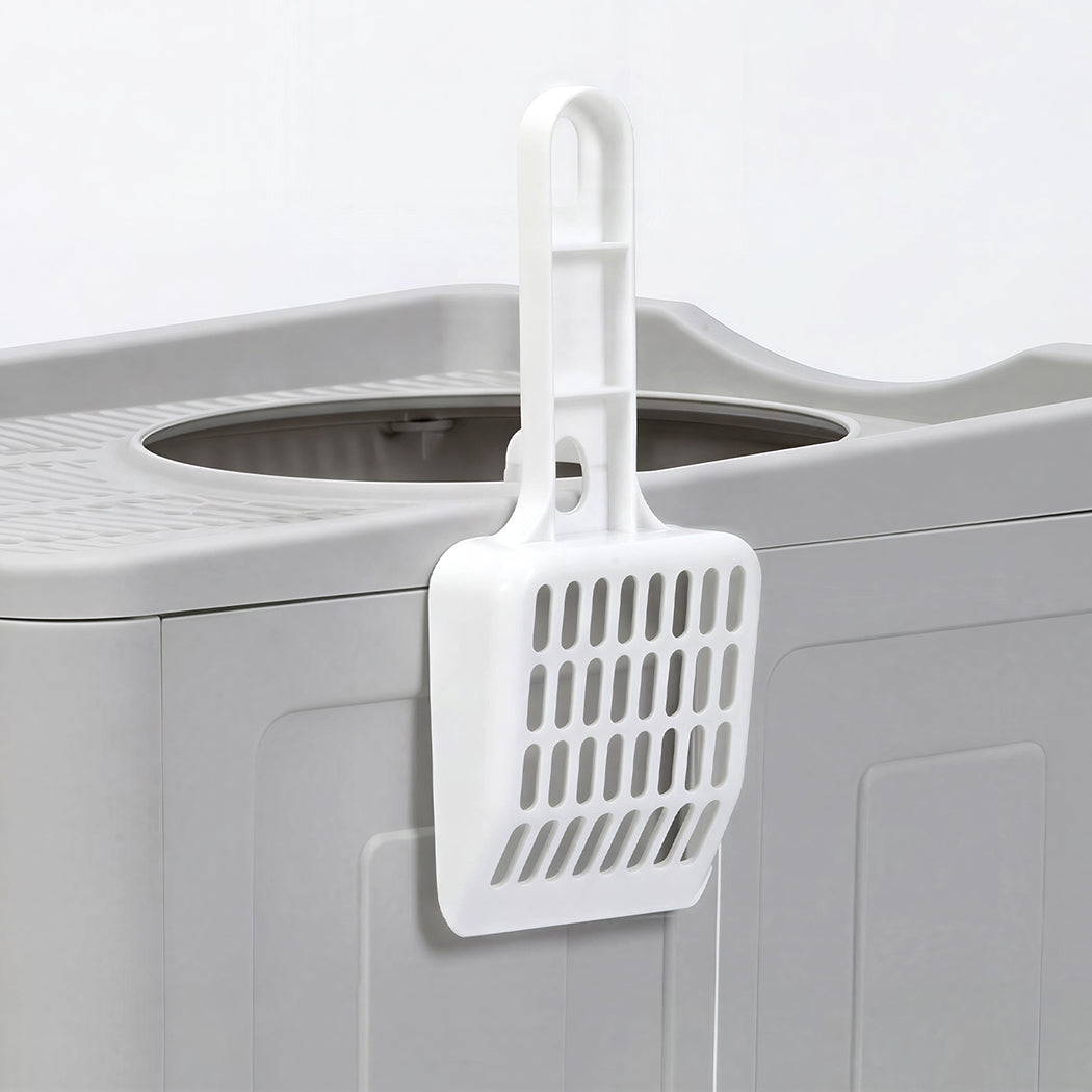 Pawz Large Cat Litter Box Foldable Top Entry Covered Litter Tray Scoop Grey-2065254305631440901