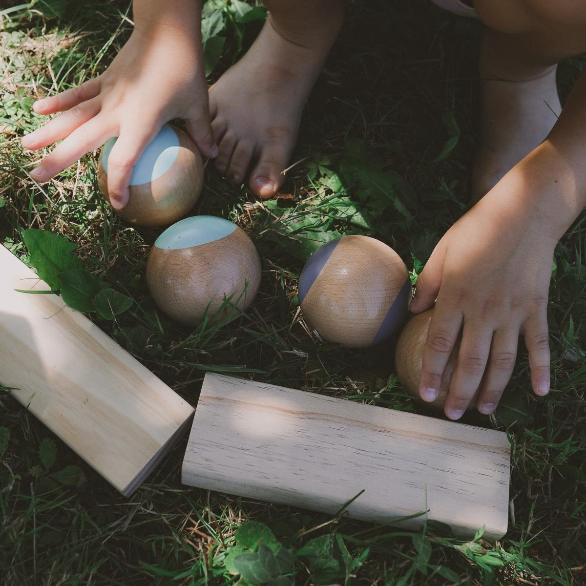 Kinderfeets Boules Wooden Toss Game for Family Fun with Storage Crate