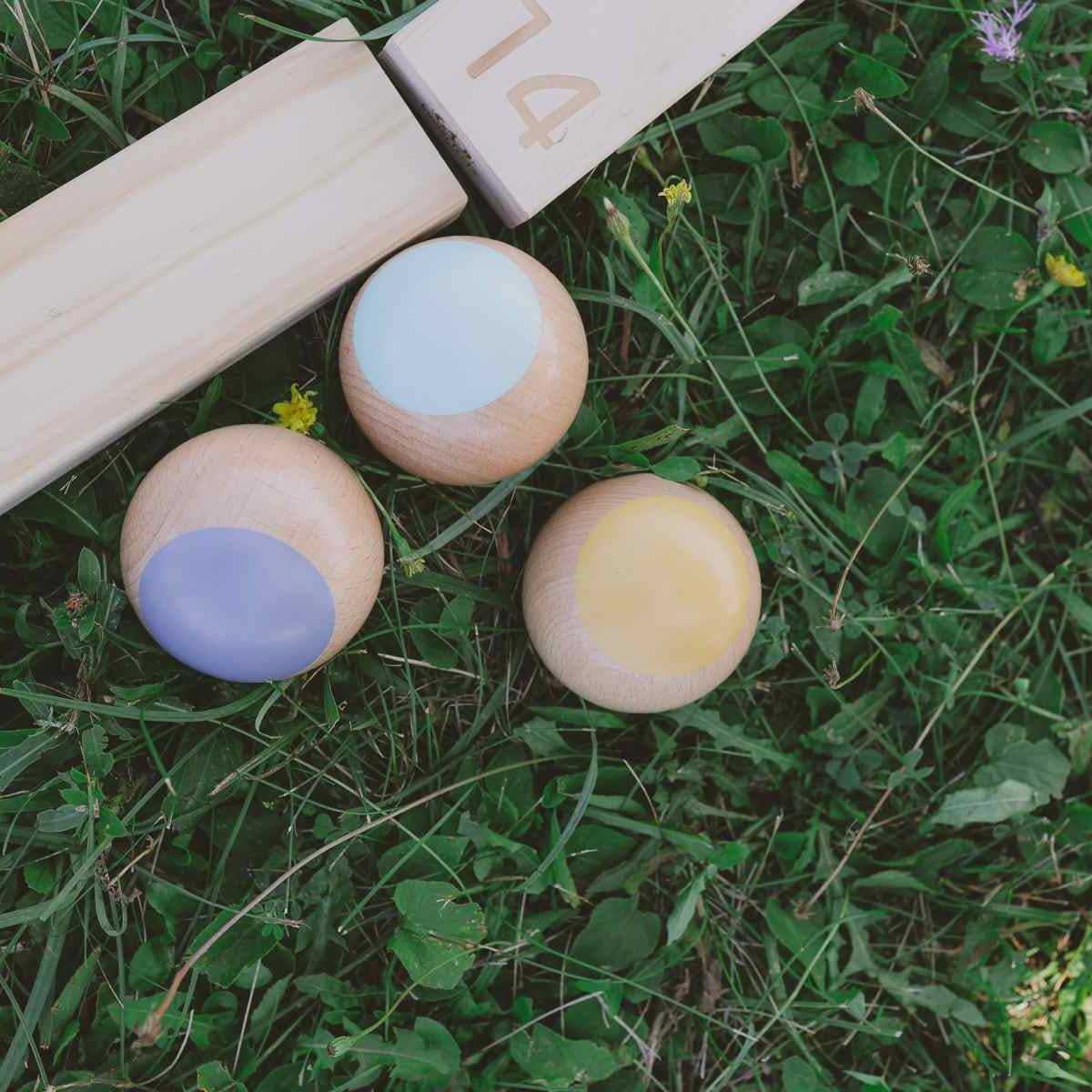 Kinderfeets Boules Wooden Toss Game for Family Fun with Storage Crate