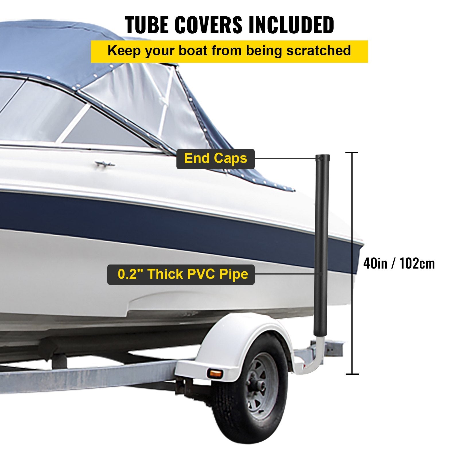 Boat Trailer Guide-ons 40", 2PCS Galvanized Steel Guides with PVC Pipes
