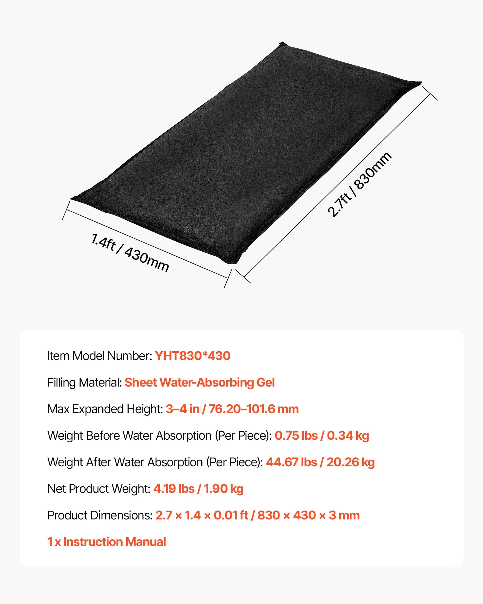 Flood Barrier 6-Pack, 830x430mm Water-Activated Reusable Sandless Flood Bags