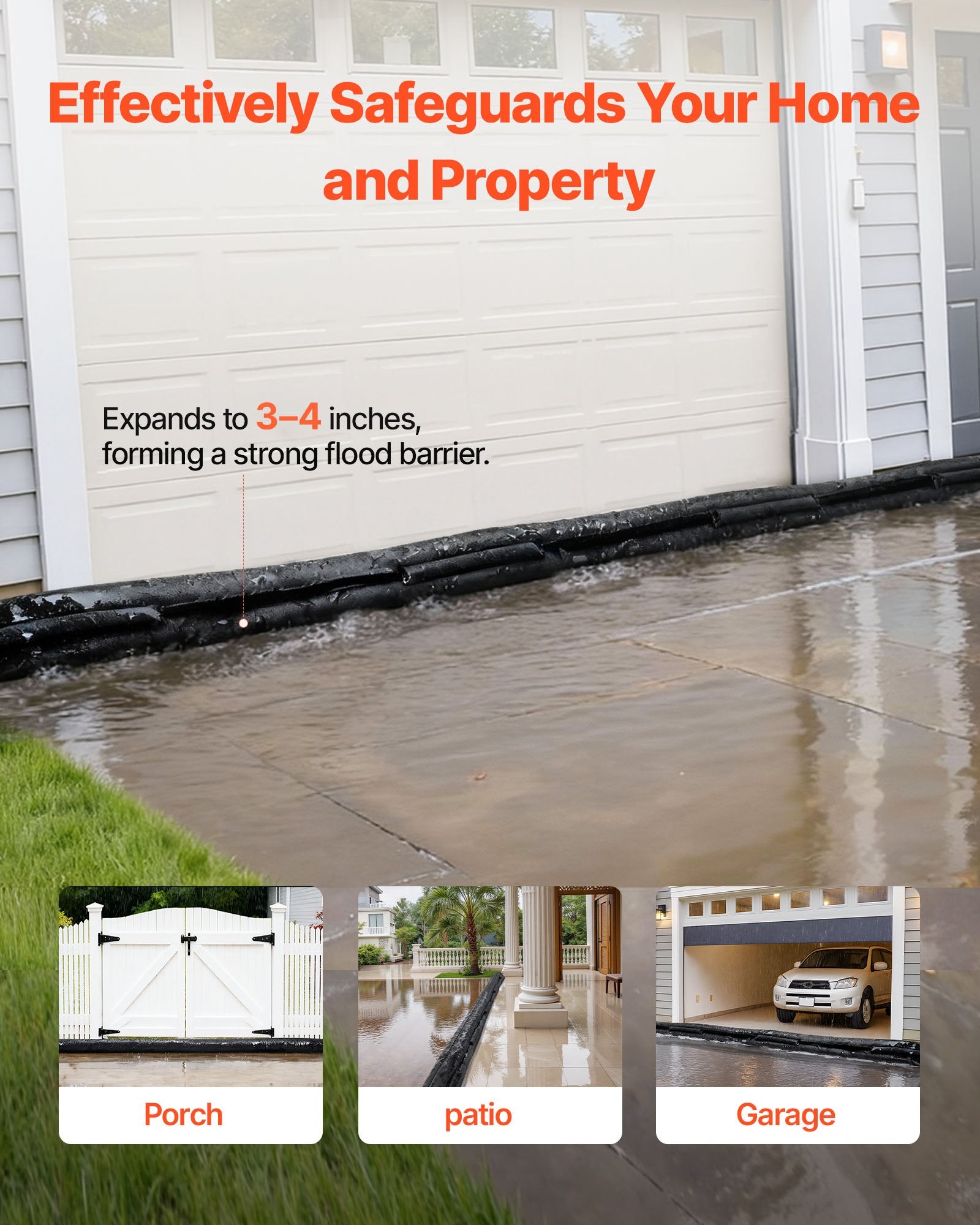 Flood Barrier 8-Pack, 480x435mm Water-Activated Reusable Sandless Flood Bags