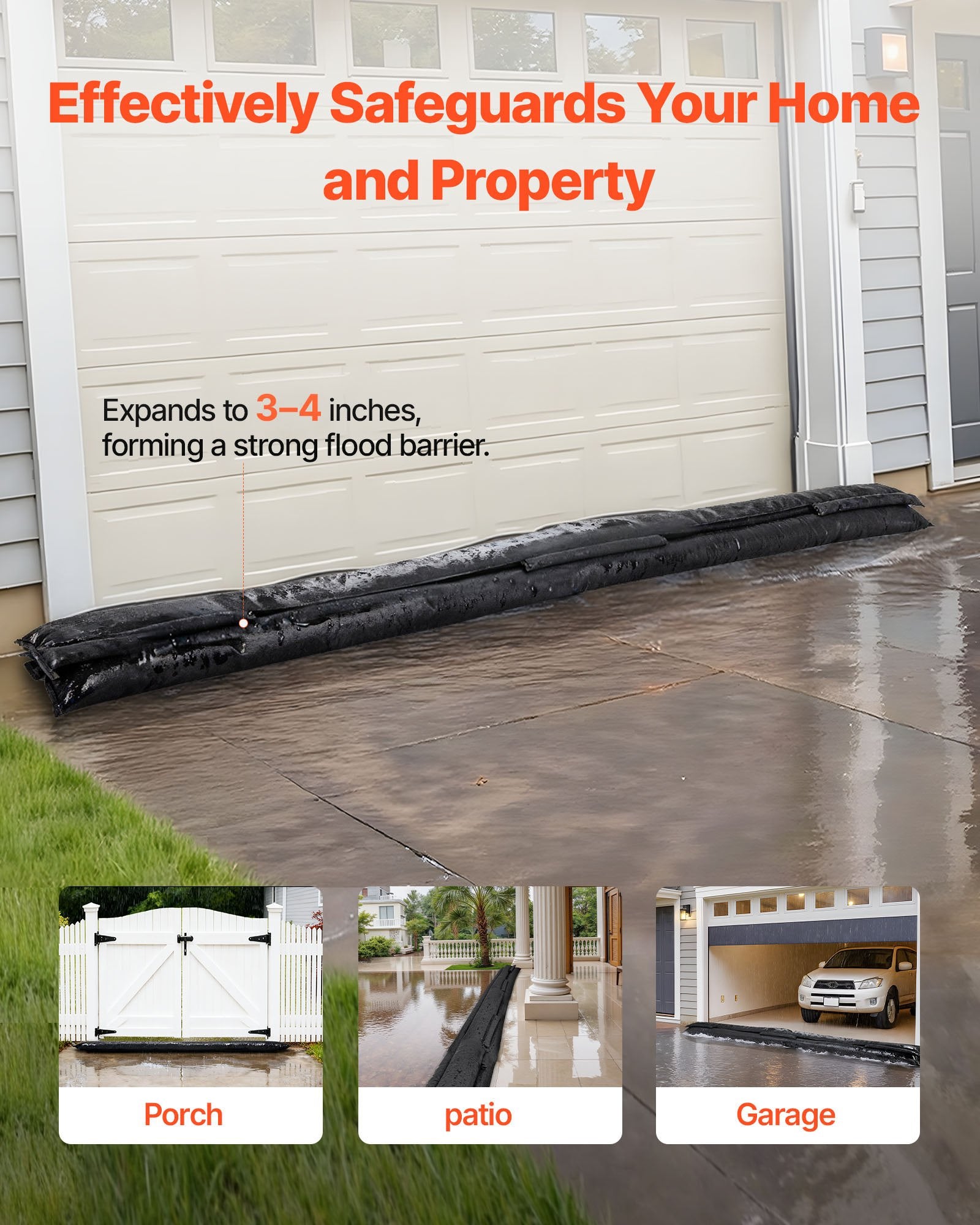 Flood Barrier 8-Pack, 3050x210mm Water-Activated Reusable Sandless Flood Bags