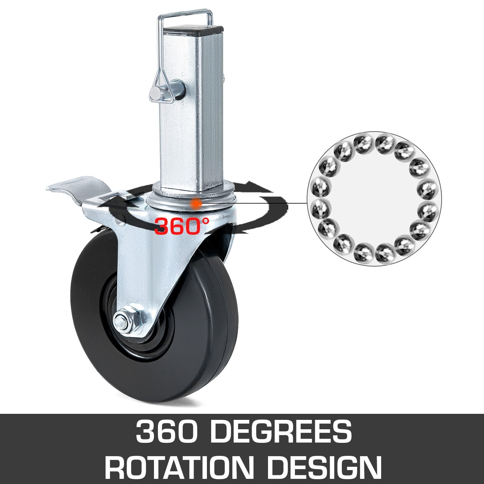 5" Rubber Swivel Caster Wheels with Dual Lock Brake 440lbs Capacity