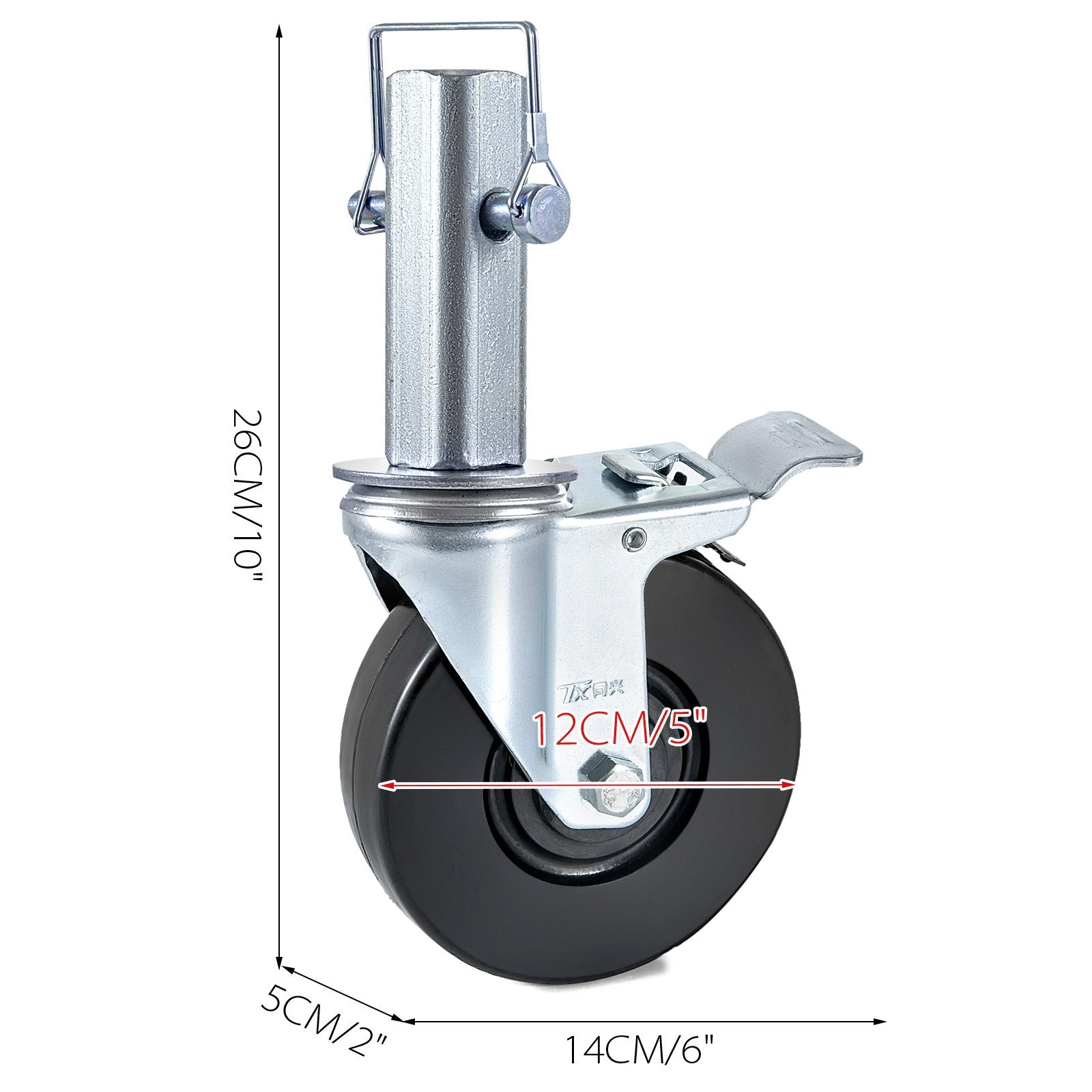 5" Rubber Swivel Caster Wheels with Dual Lock Brake 440lbs Capacity