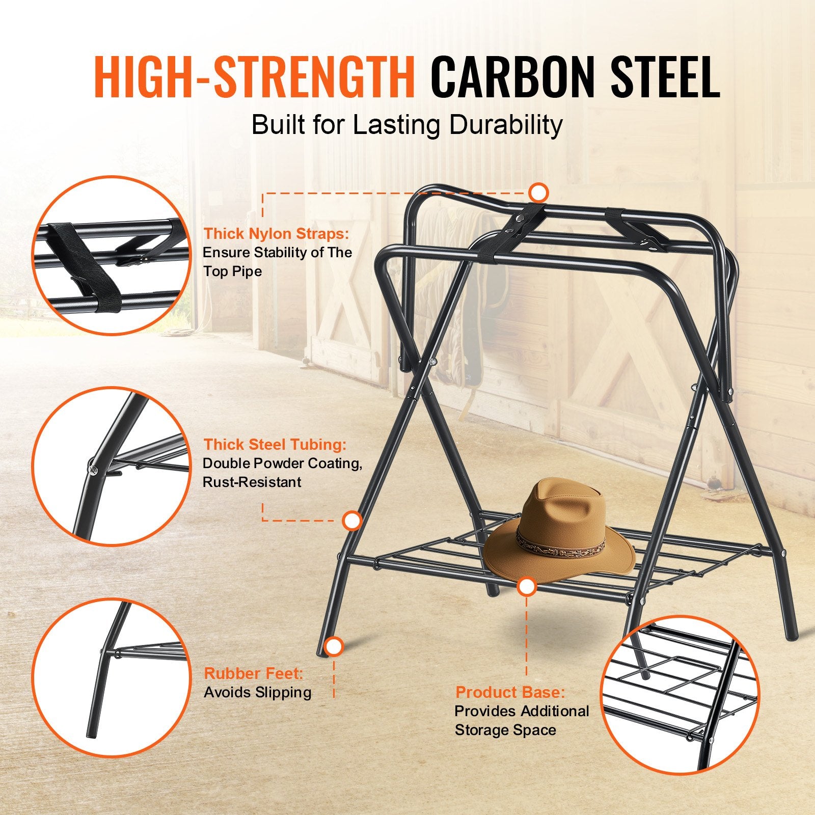28x19x37.5in Folding Saddle Rack Heavy Duty Steel Freestanding Tack Stand Black