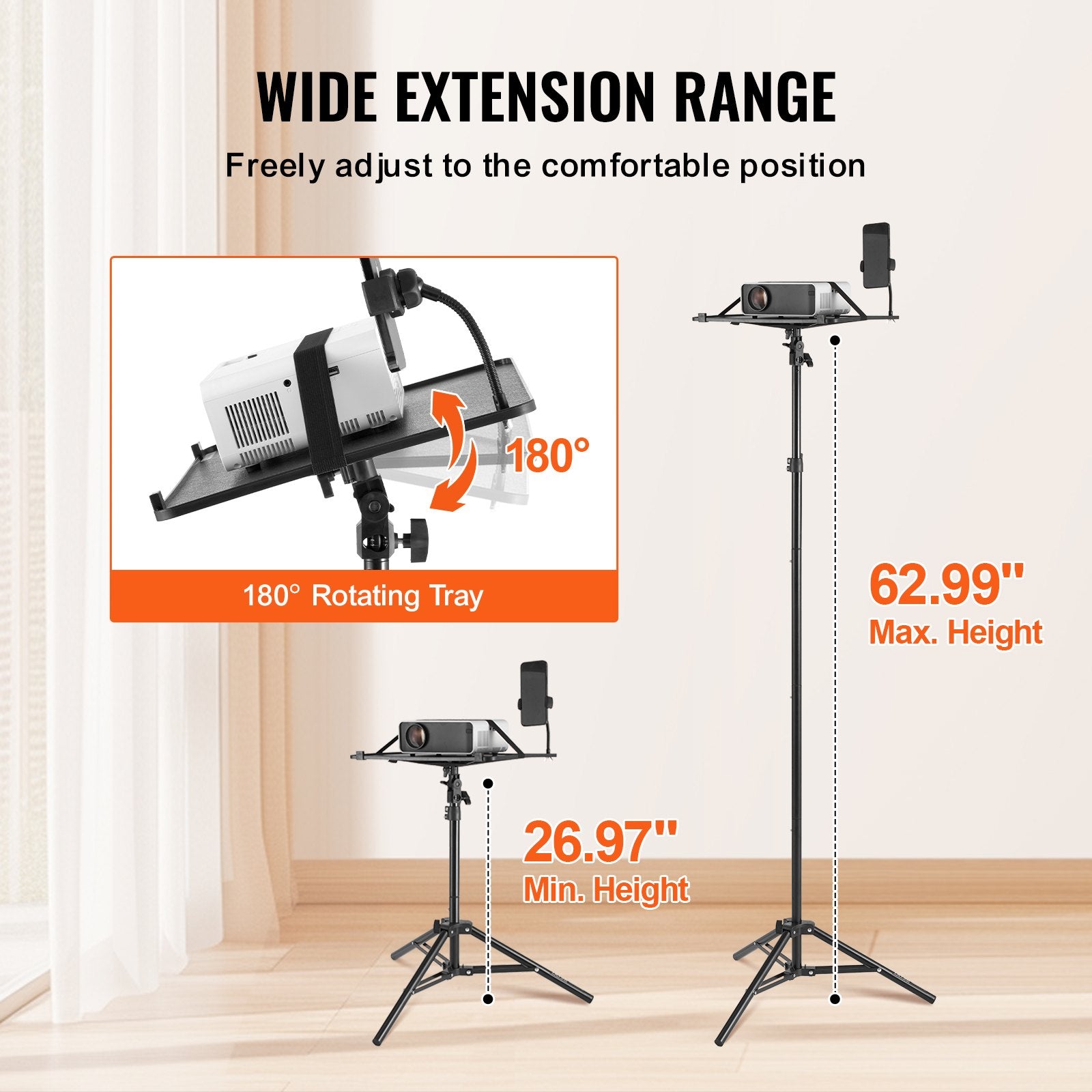 Adjustable Projector Laptop Tripod Stand with Tray Phone Holder 11lb Capacity