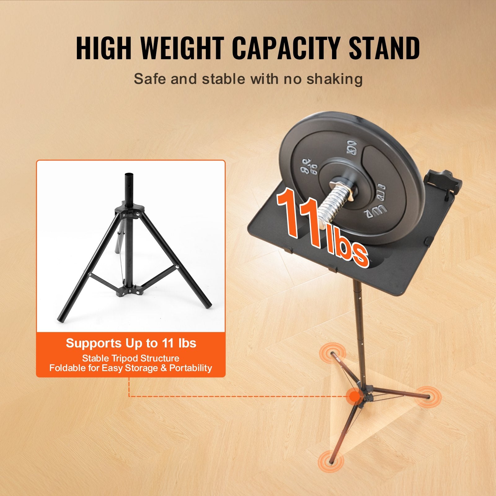 Adjustable Projector Laptop Tripod Stand with Tray Phone Holder 11lb Capacity