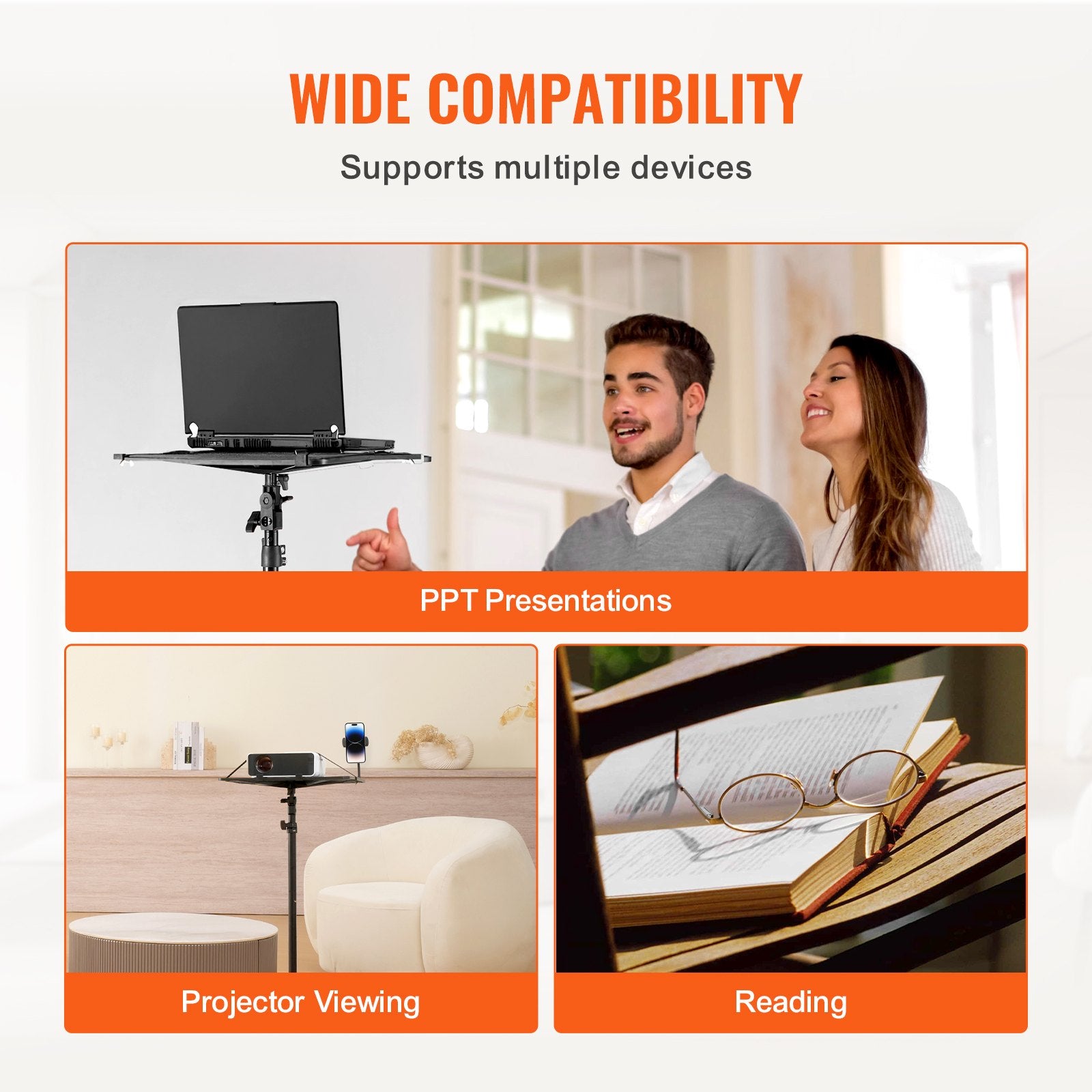 Adjustable Projector Laptop Tripod Stand with Tray Phone Holder 11lb Capacity