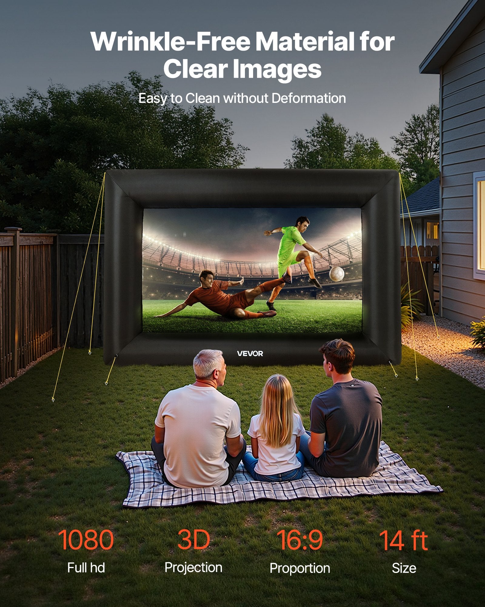 14ft Inflatable Movie Screen 600D Washable 16:9 Outdoor Projector with Bag