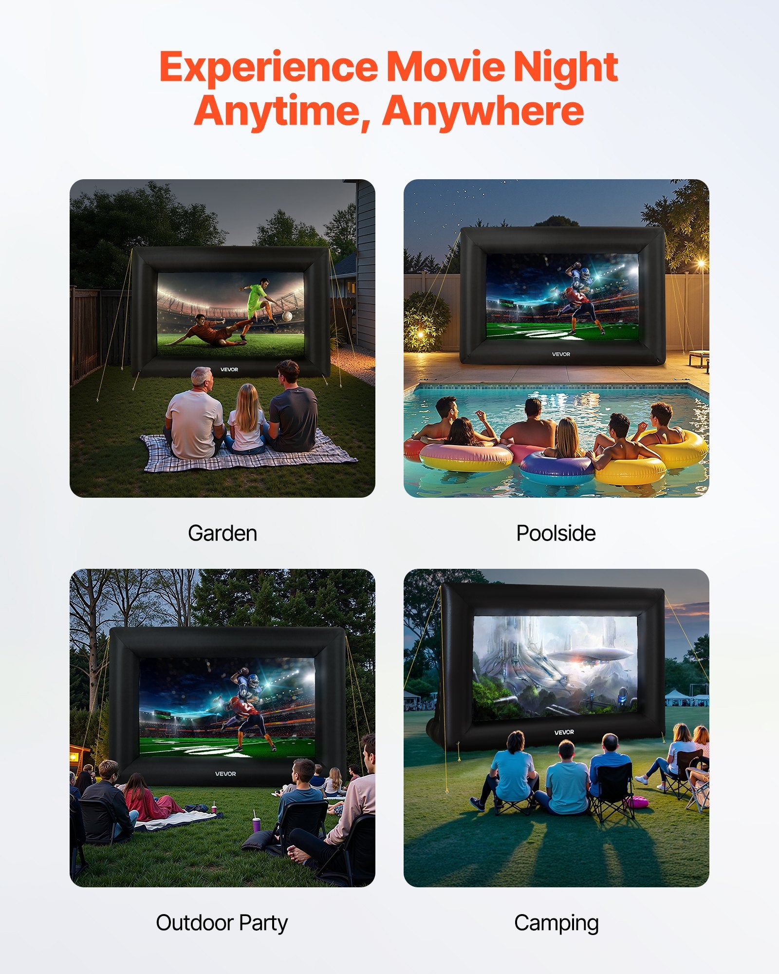 14ft Inflatable Movie Screen 600D Washable 16:9 Outdoor Projector with Bag