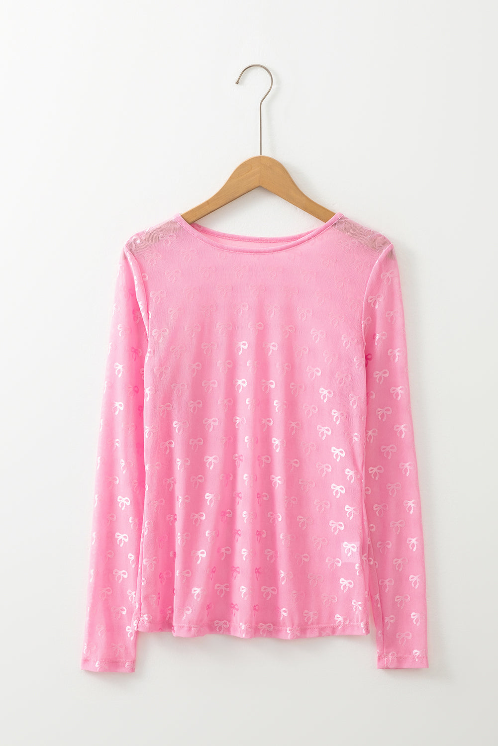 Women’s Black Mesh Long Sleeve Top with Bow Pattern