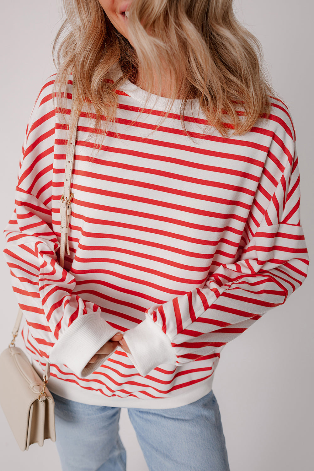Women’s Orange Stripe Colour Block Loose Fit Collared Drop Shoulder Sweatshirt