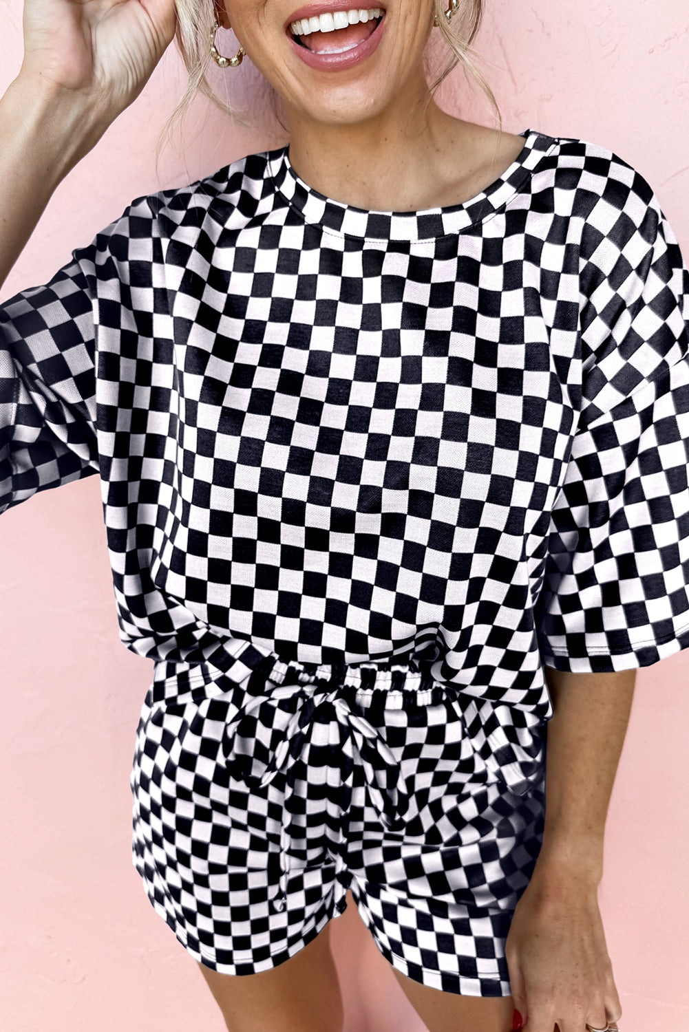 Women’s Brown Checkered Top and Shorts Casual 2 Piece Set