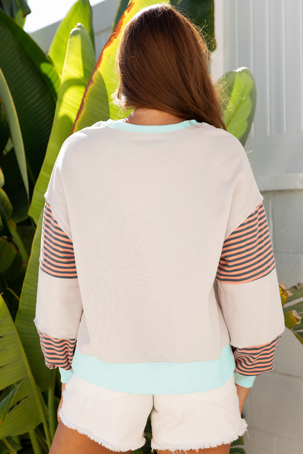 Jet Stream Striped Colourblock Patchwork Drop Shoulder Sweatshirt