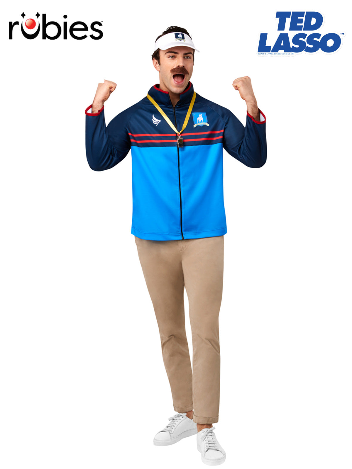 Ted Lasso Costume for Adults Coach Outfit with Visor Whistle Mustache