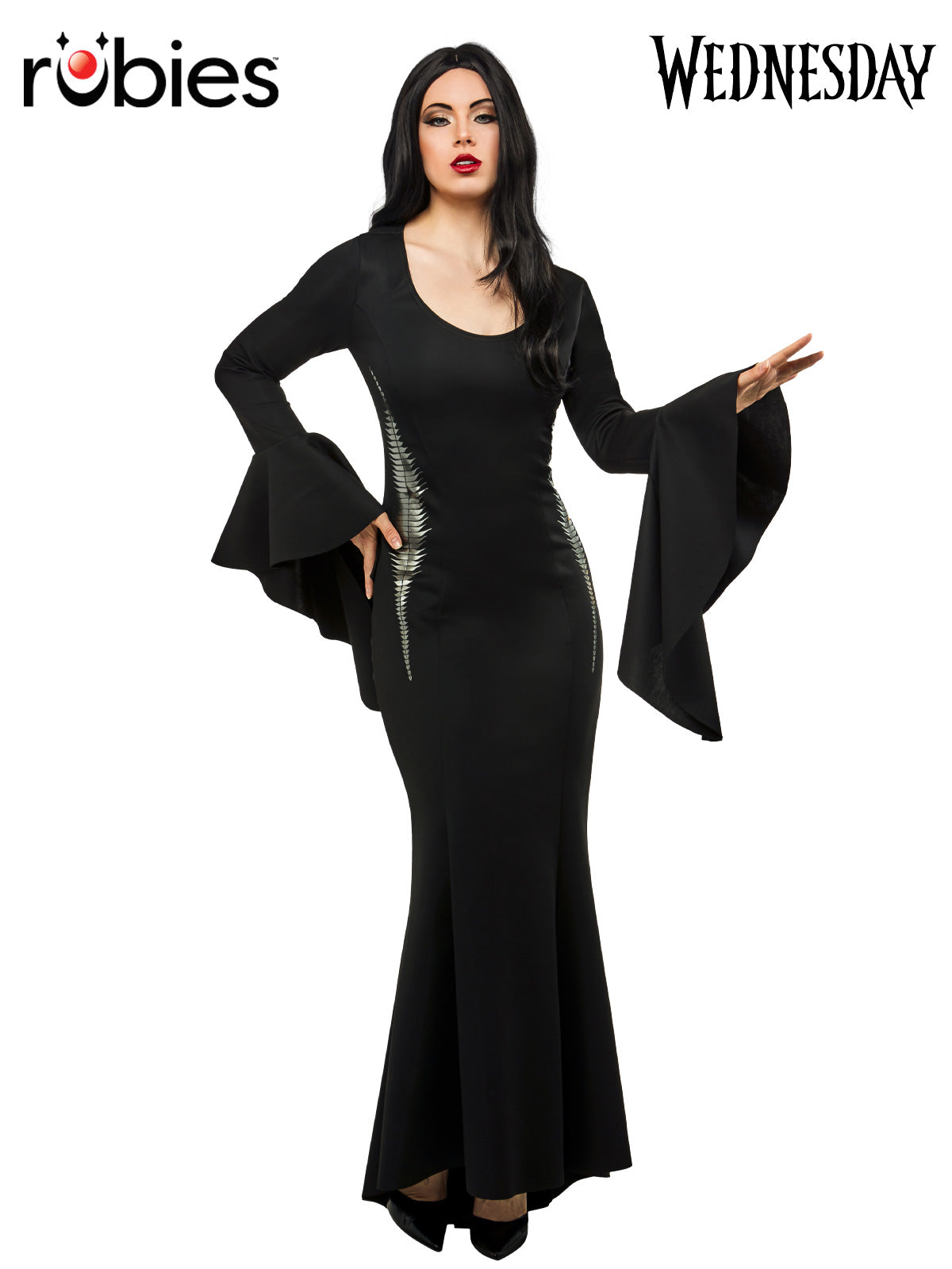 Morticia Addams Deluxe Costume Adult Black Dress with Trumpet Sleeves