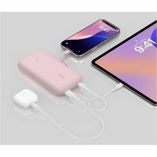 Belkin BoostCharge 20000mAh Power Bank with Integrated USB-C Cable 30W Pink
