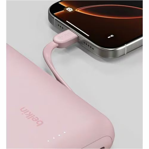Belkin BoostCharge 20000mAh Power Bank with Integrated USB-C Cable 30W Pink