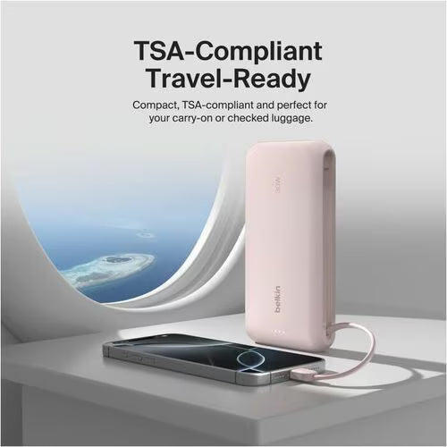 Belkin BoostCharge 20000mAh Power Bank with Integrated USB-C Cable 30W Pink