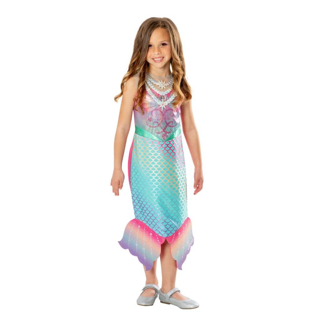 Barbie Colour Change Mermaid Costume for Kids – Official Licensed Dress with UV Reactive Scales