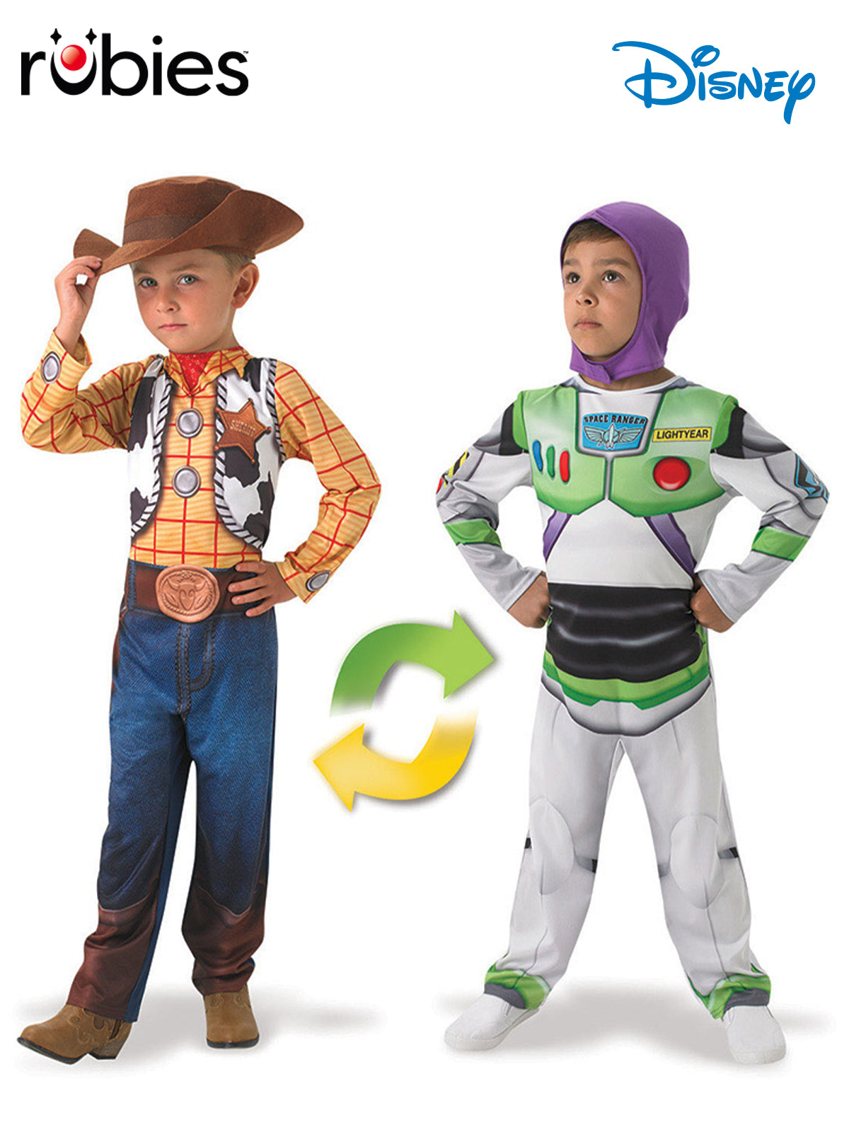 Buzz to Woody Deluxe Reversible Costume Child Official Disney Pixar Jumpsuit with Hat and Snood