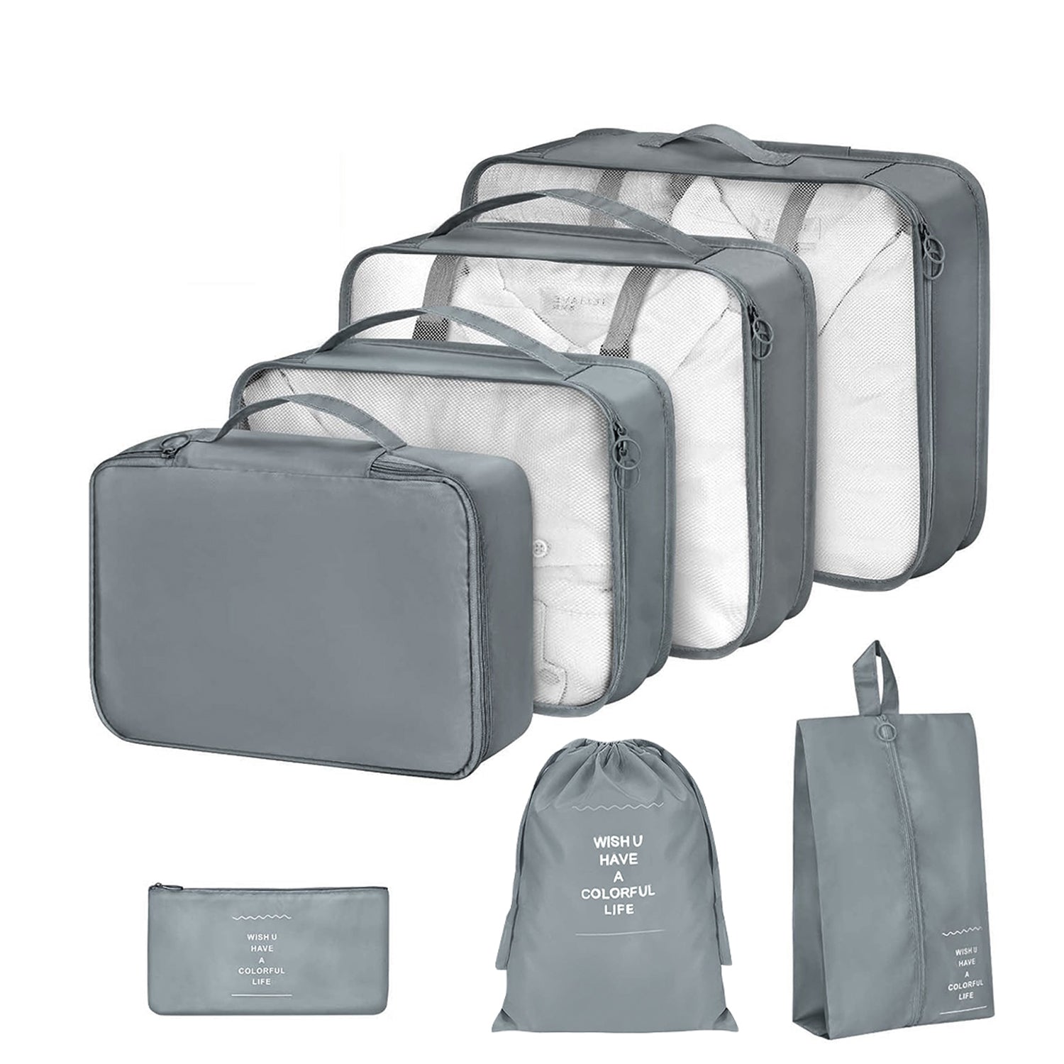 Hivvago 7-Piece Travel Organizer Set – Lightweight Packing Bags for Luggage, Grey
