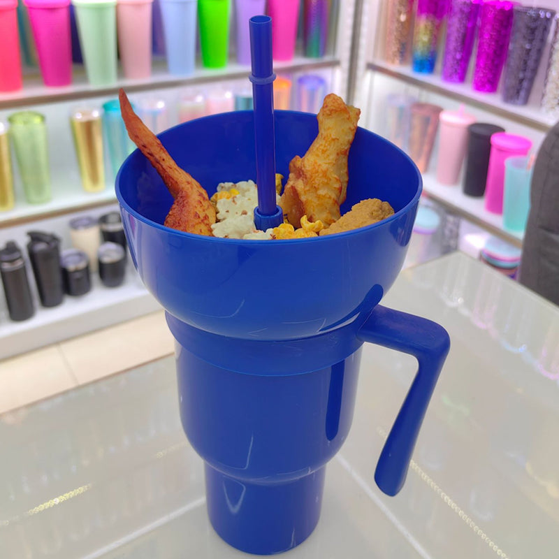 Snack and Sip Stadium Hand Cup Reusable Leakproof Snacking Bowl