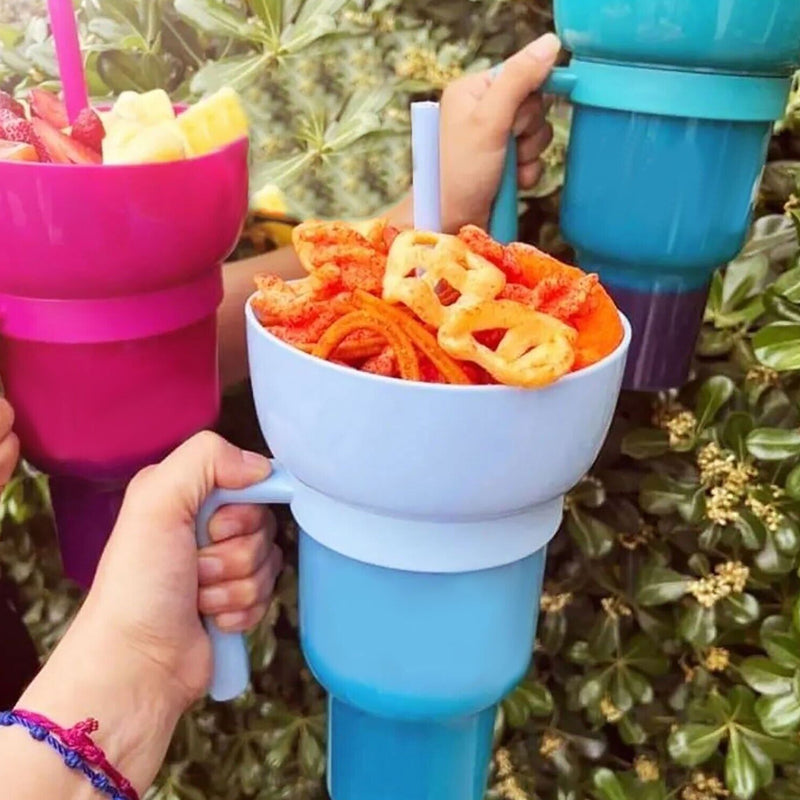 Snack and Sip Stadium Hand Cup Reusable Leakproof Snacking Bowl